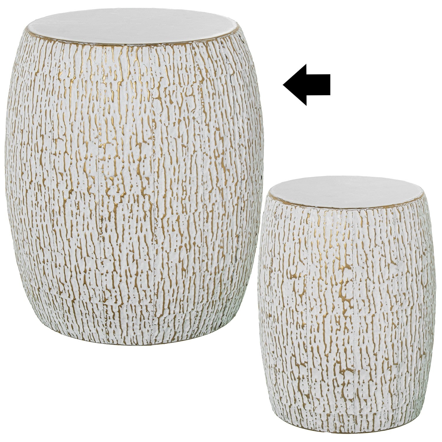 TAMBORETE METAL BRANCO/DOURADO 41X46CM