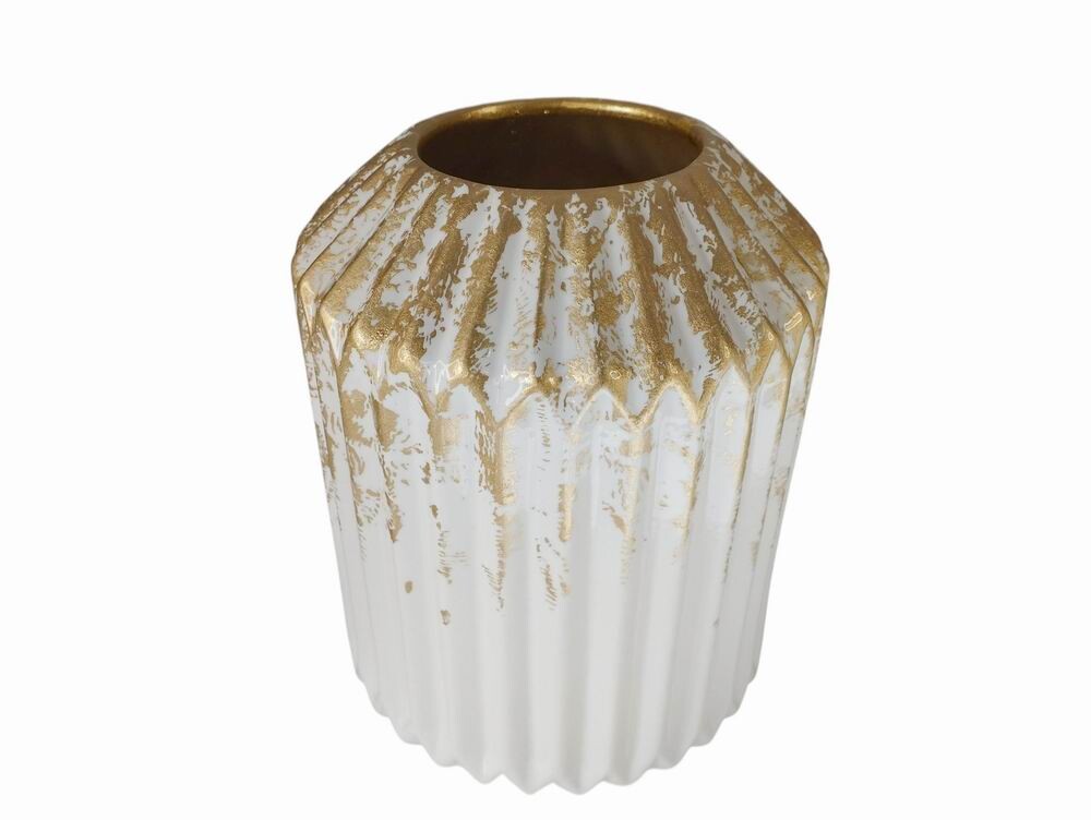 JARRA CONCERTINA BRANCA/DOURADA 17X23Cm