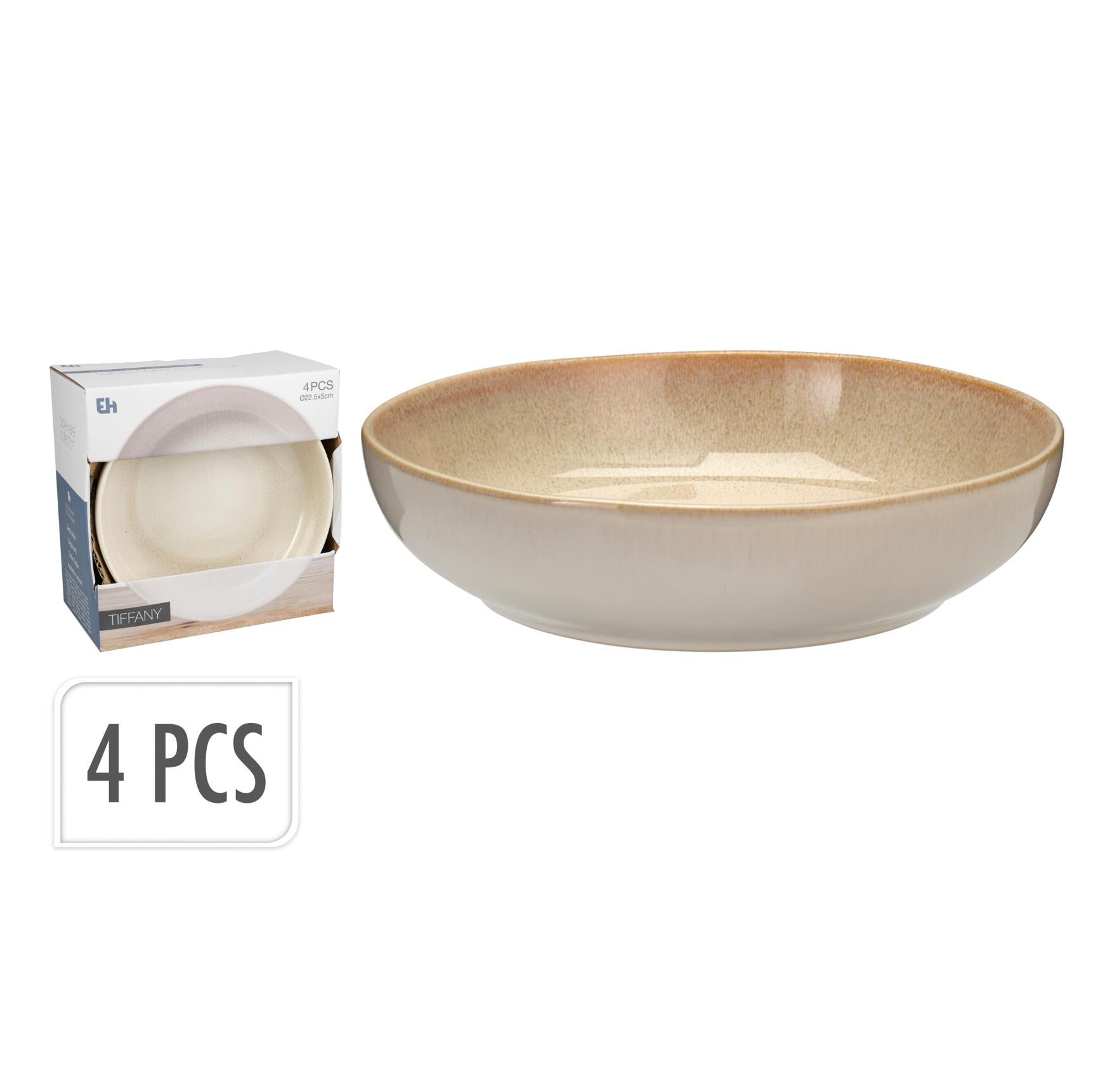 CONJ. 4 PRATOS SOPA BEGE 22,5X5Cm