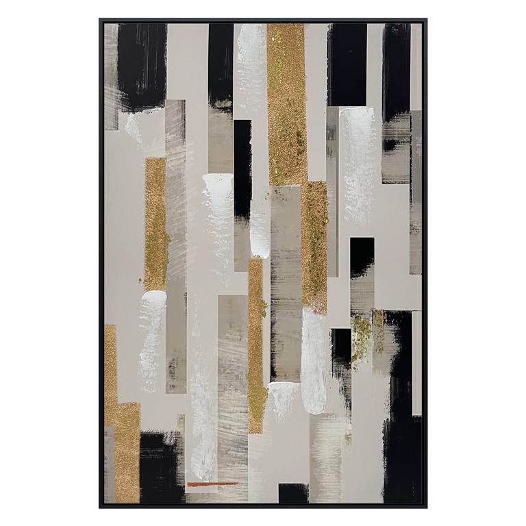 QUADRO ABSTRATO PRETO/DOURADO 62X92Cm