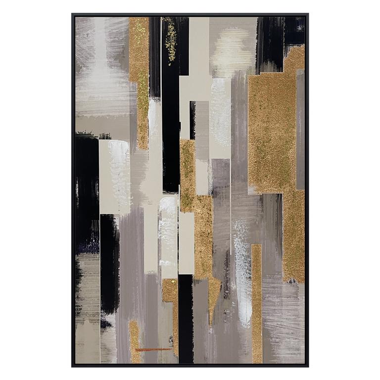 QUADRO ABSTRATO PRETO/DOURADO 62X92Cm