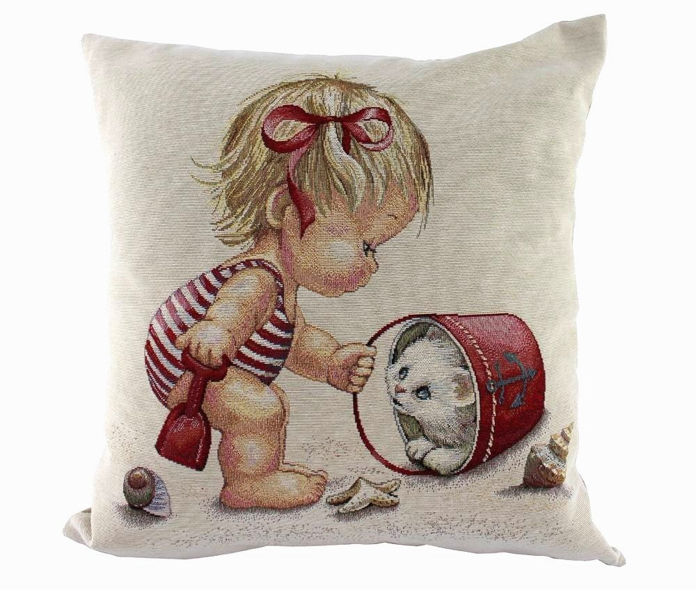 ALMOFADA MENINA/GATO 45X45CM