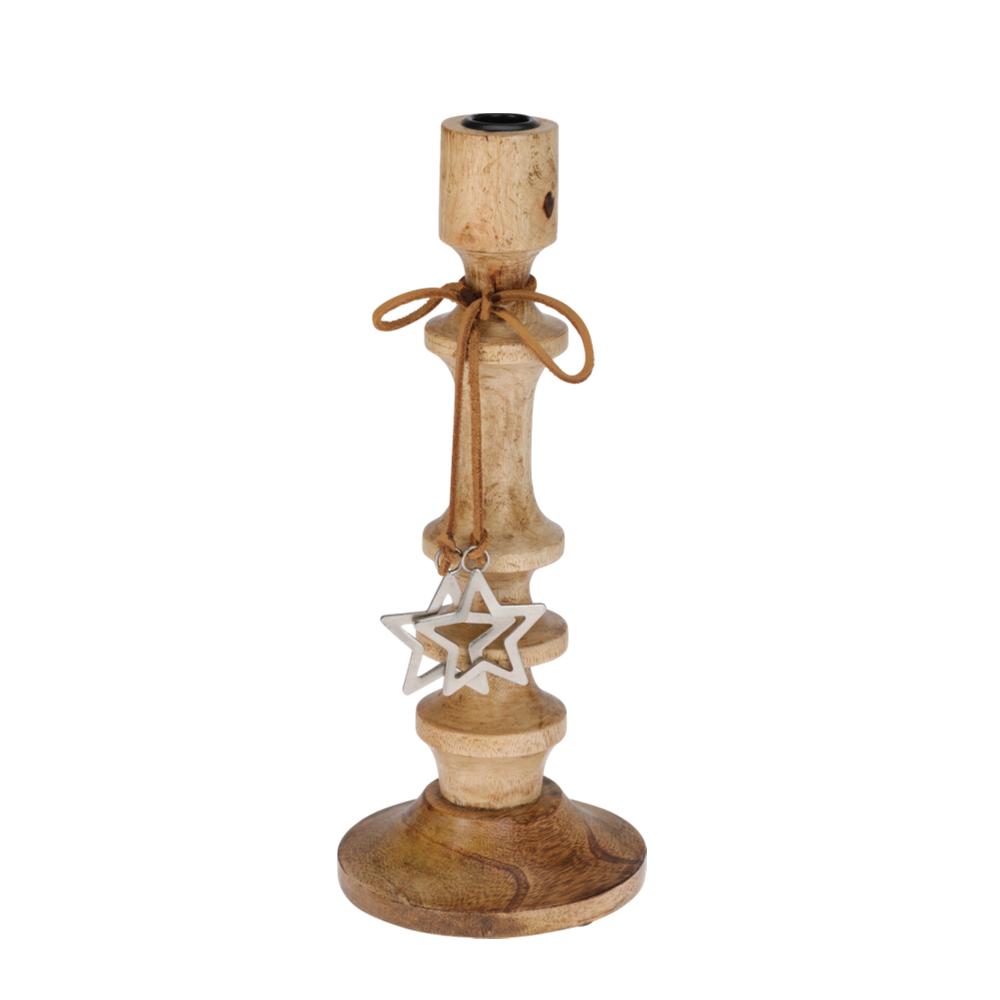 CASTIÇAL MADEIRA C/ ESTRELA 30CM