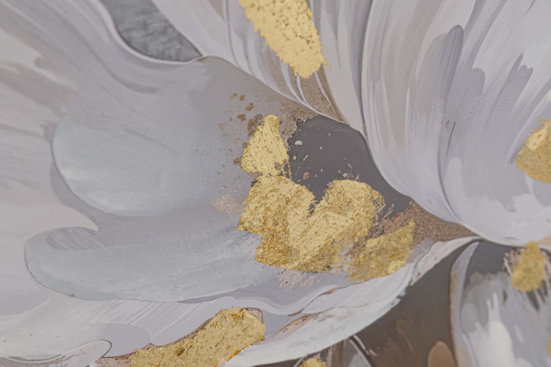 QUADRO FLOR BRANCO/DOURADO 60X60Cm