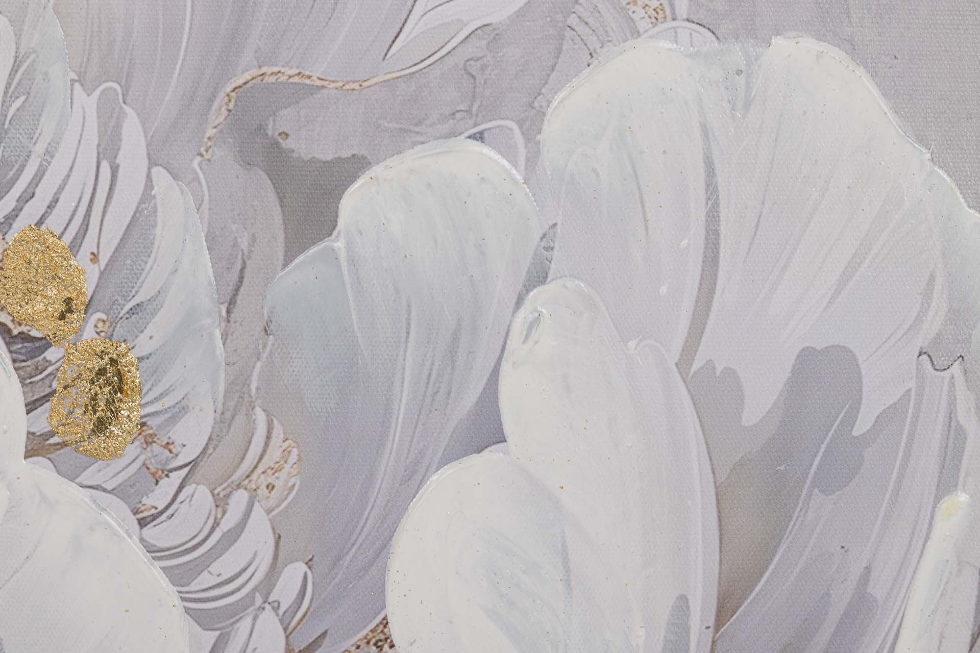 QUADRO FLOR BRANCO/DOURADO 60X60Cm