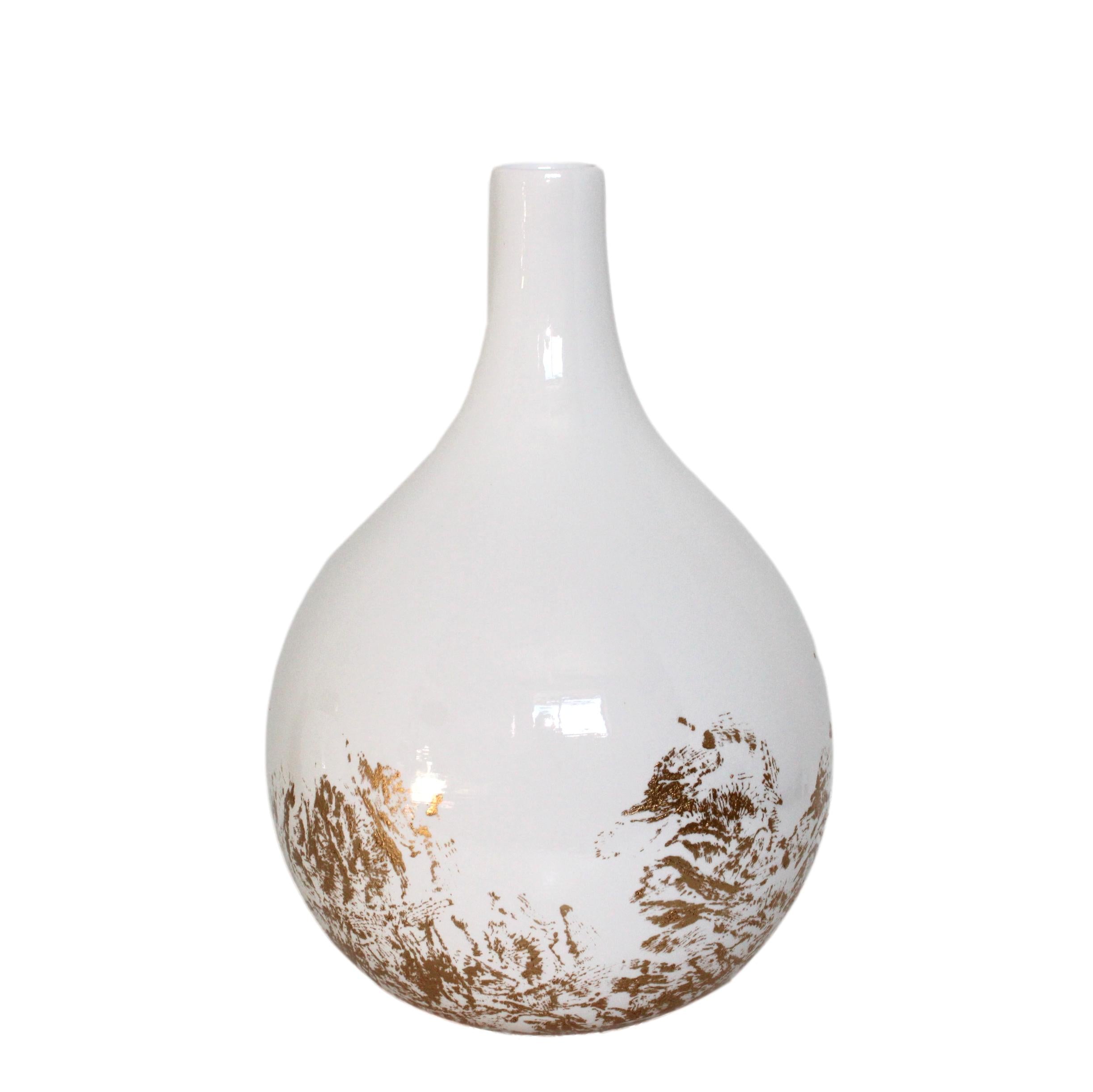 JARRA GOTA BRANCO/DOURADO 23X35CM