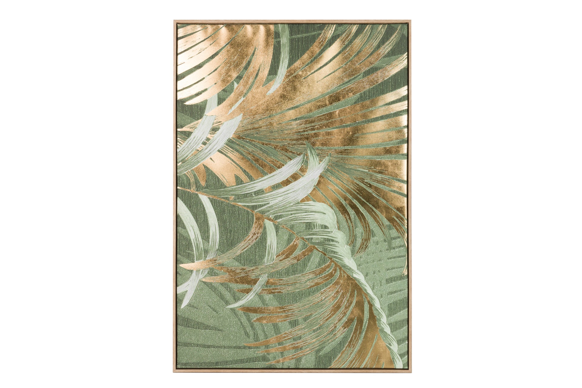 QUADRO FOLHAS VERDE/DOURADO 83X123CM