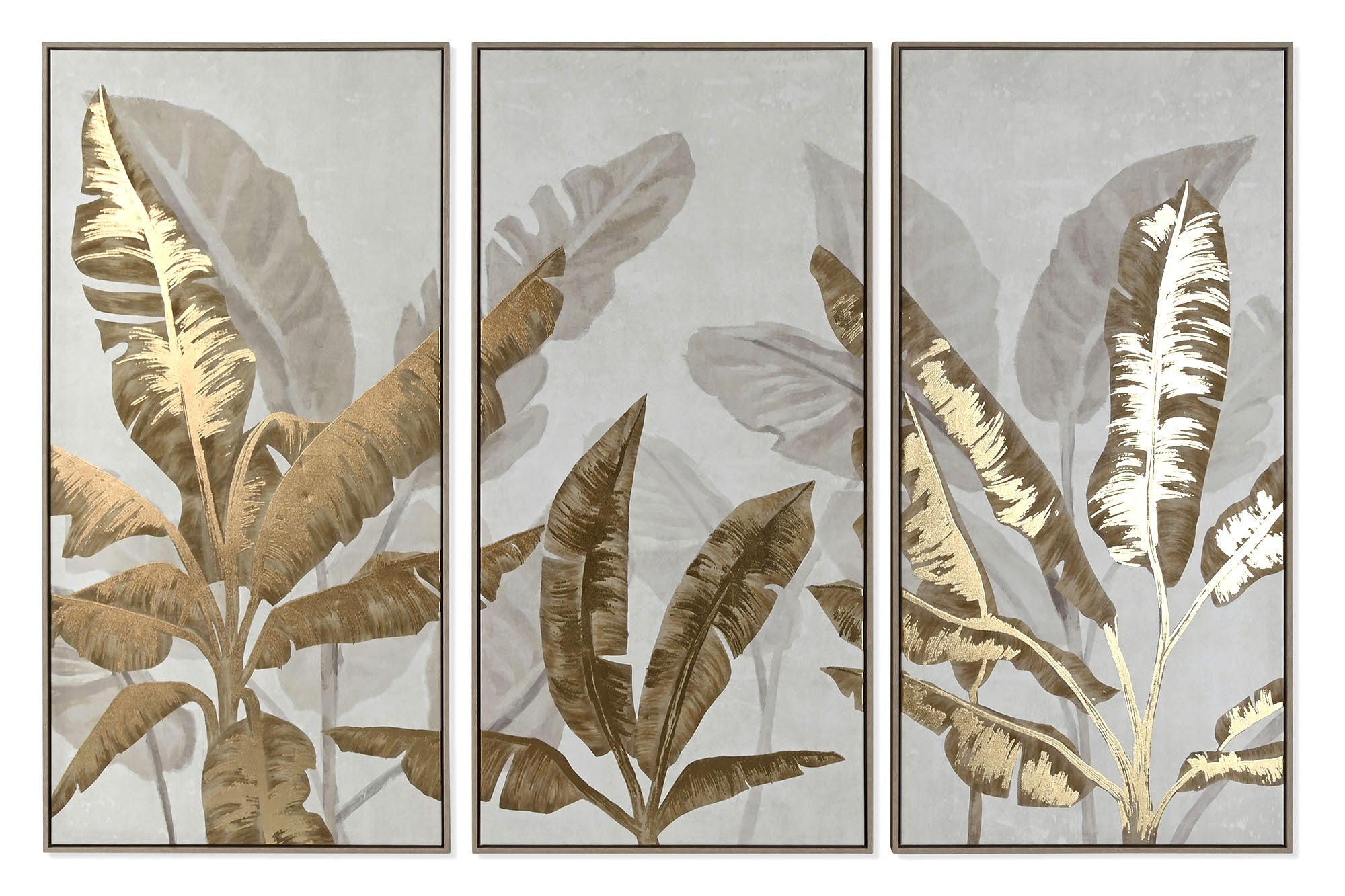 CONJ. 3 QUADROS FOLHAS DOURADAS 180X120CM