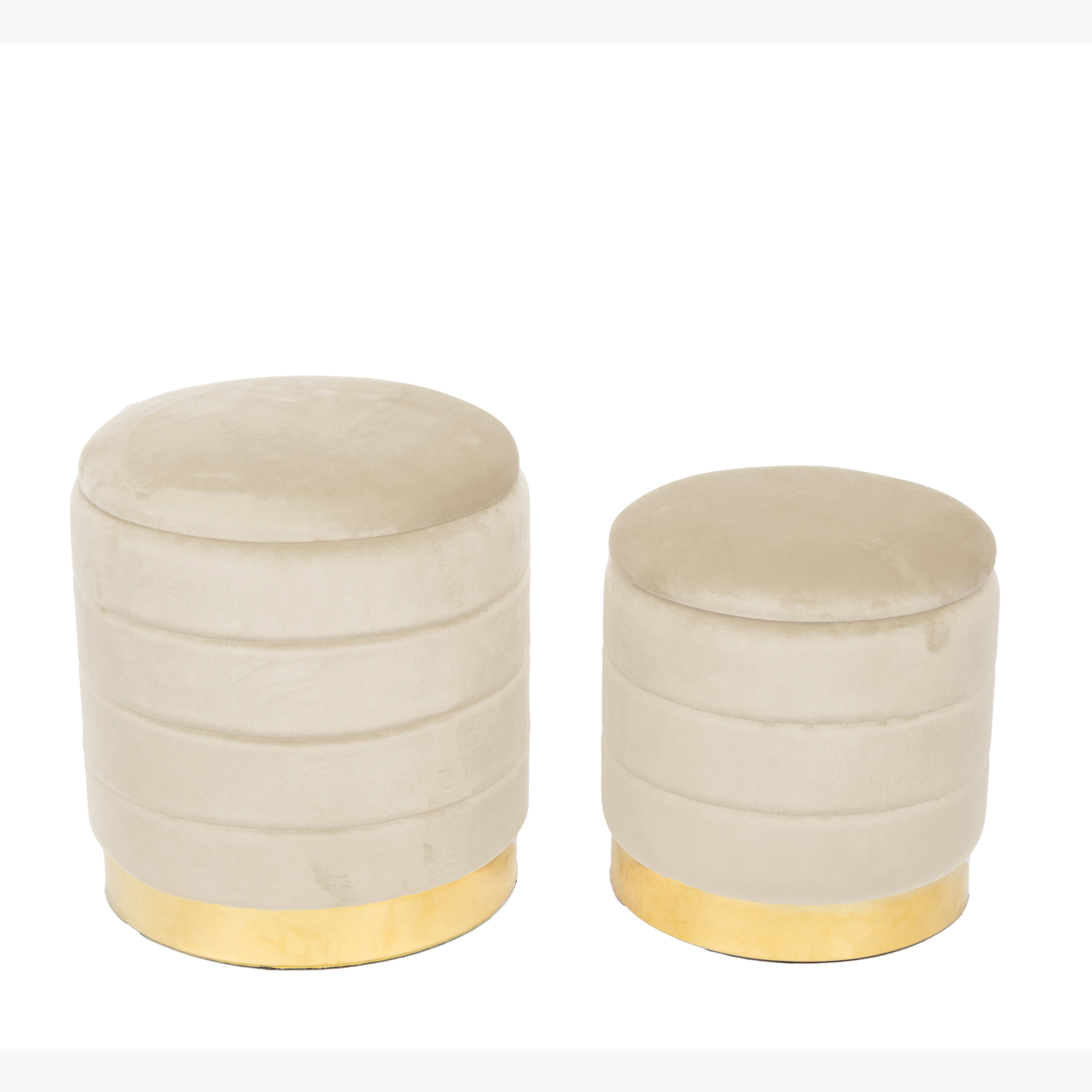 CONJ. 2 PUFS BEGE 34,5X34,5X38,5CM/30X30X32CM