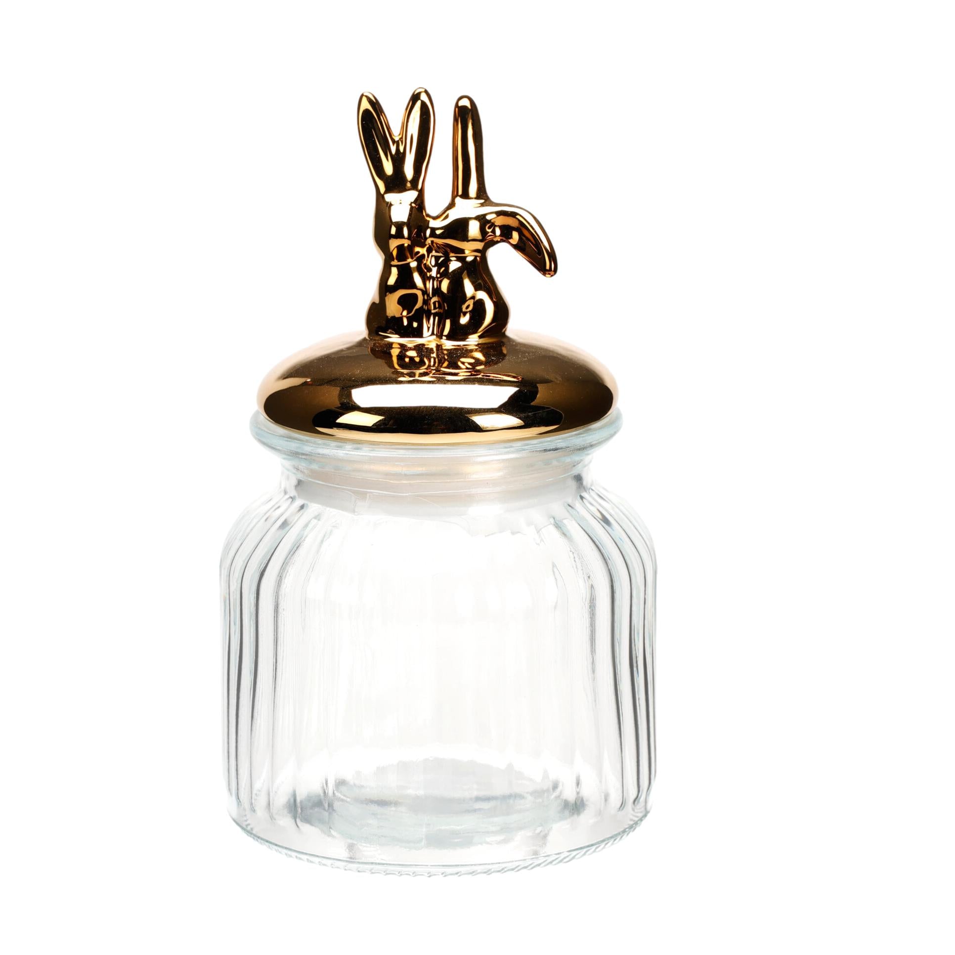 POTE VIDRO/DOURADO COELHOS 11X19Cm