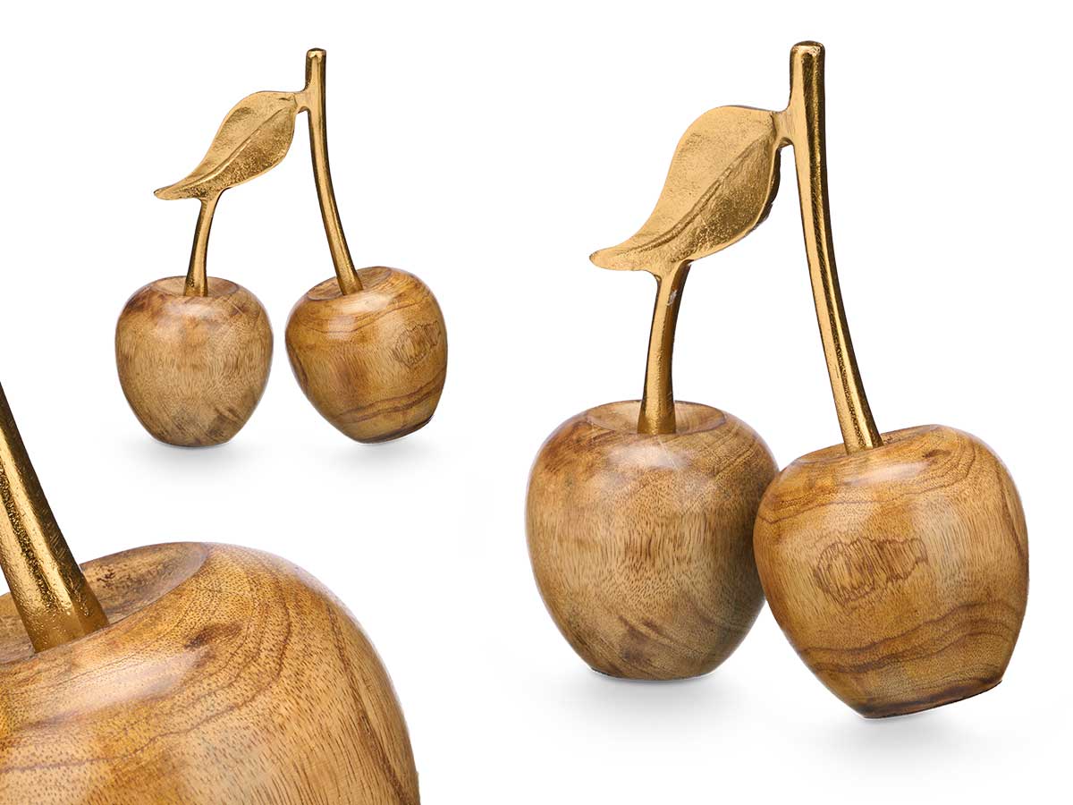 ESTATUETA CEREJAS MADEIRA/DOURADO 19X23CM