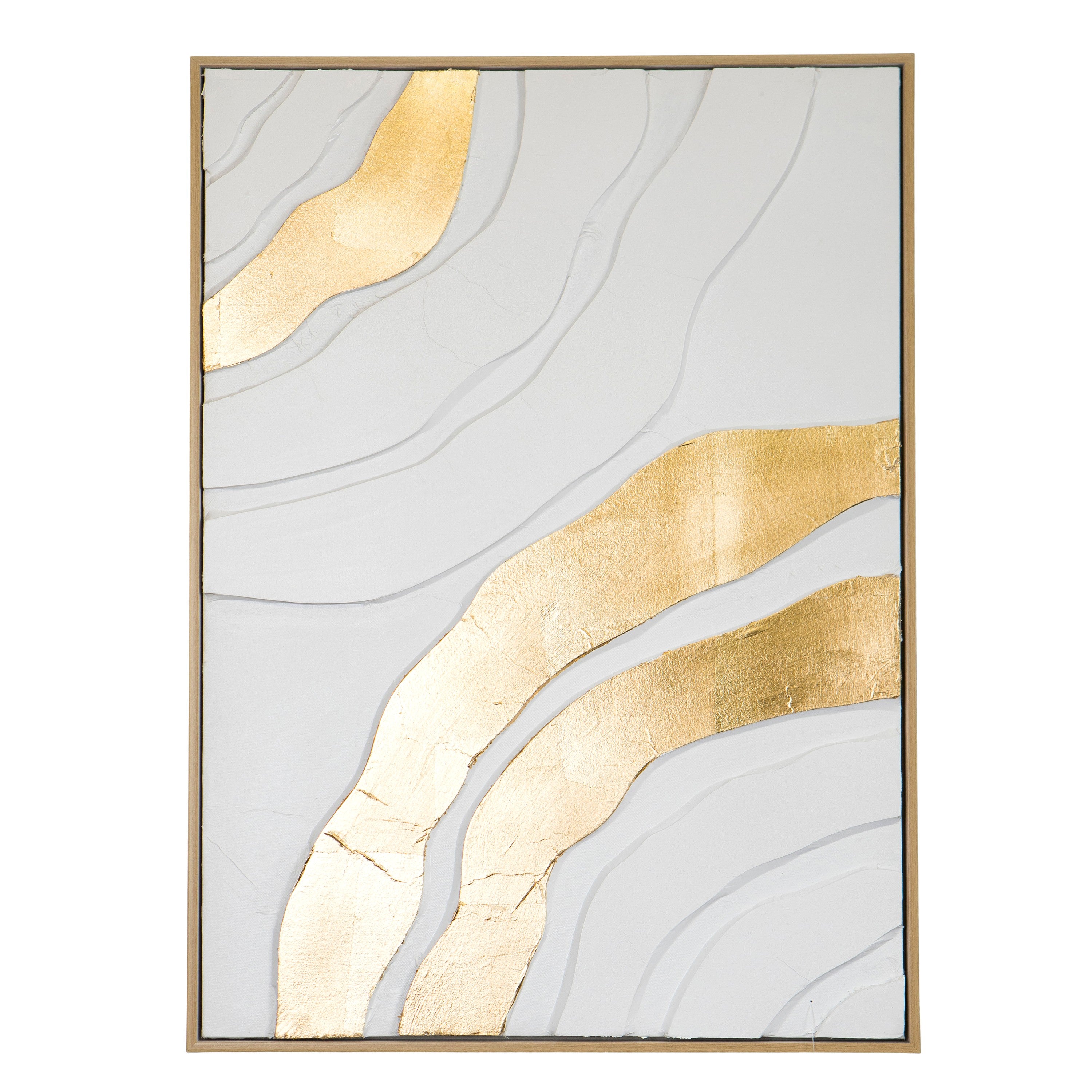 QUADRO ABSTRATO BRANCO/DOURADO 52X72CM