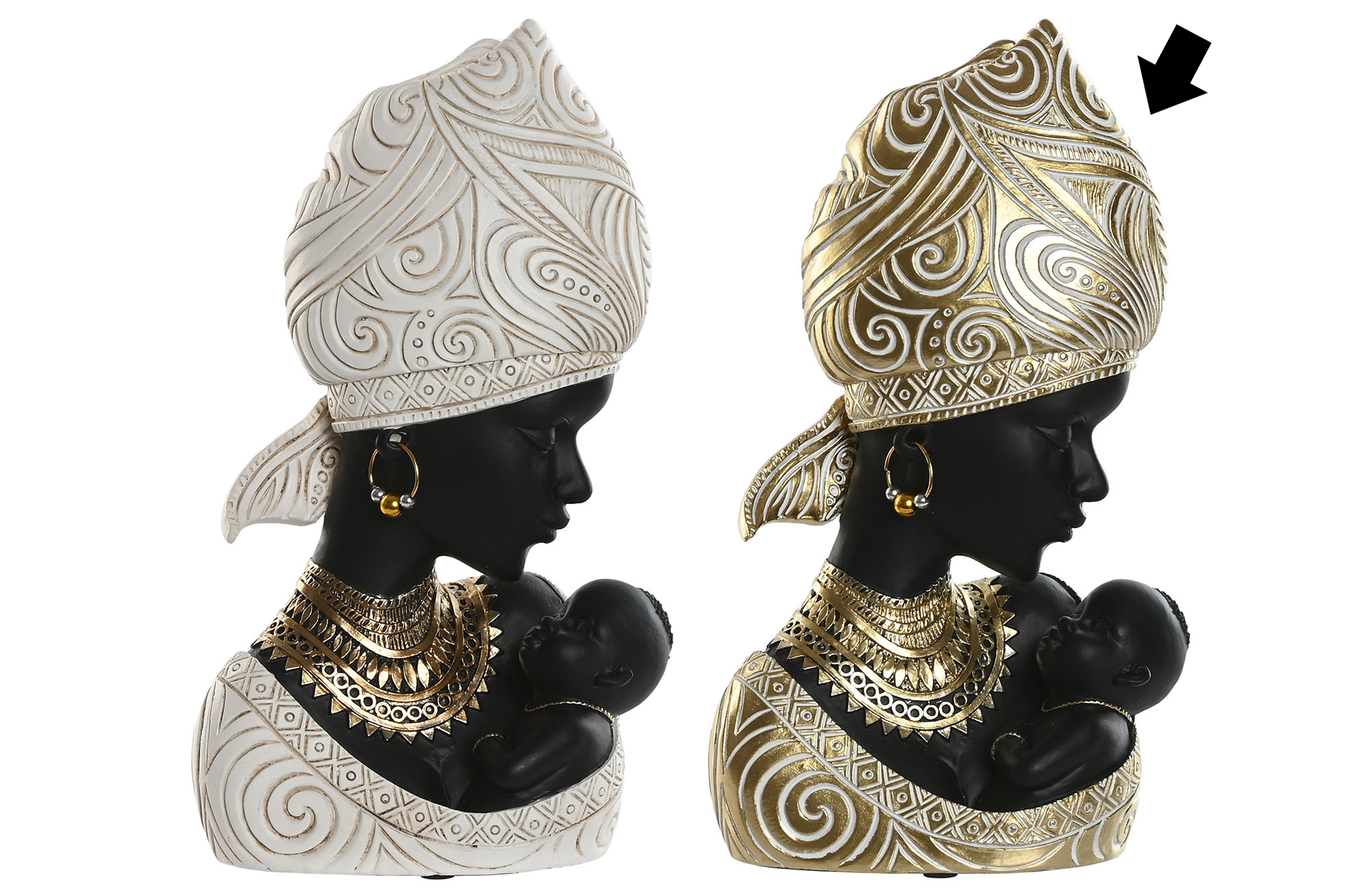 AFRICANA C/ FILHO DOURADA 15X9X25CM