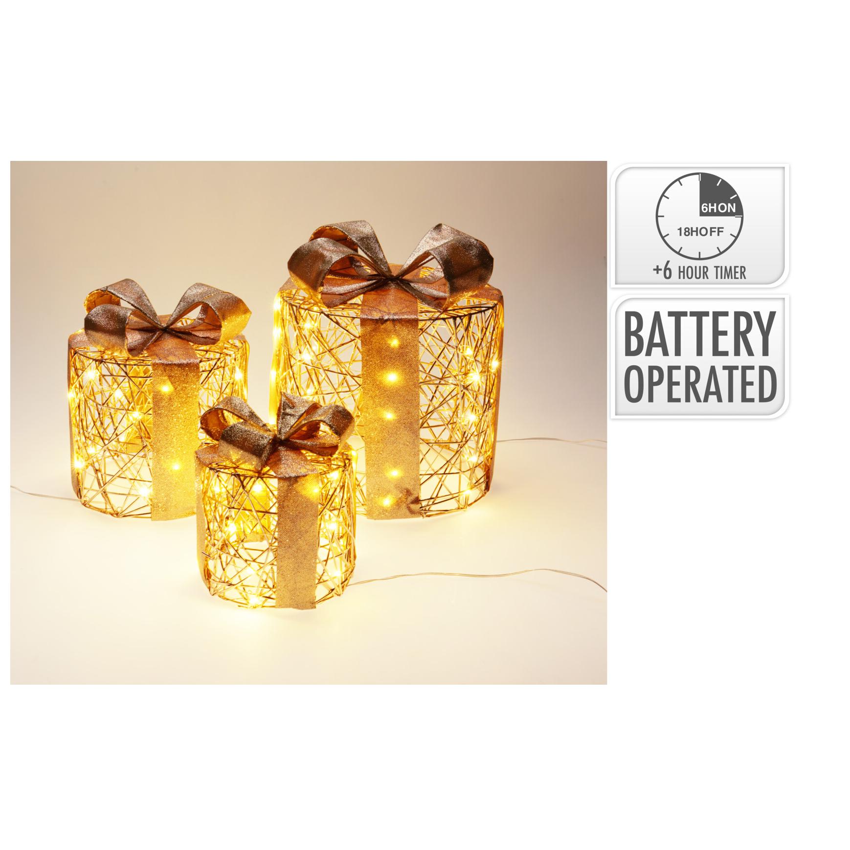 CONJ. 3 PRESENTES REDONDOS NATAL C/ LED