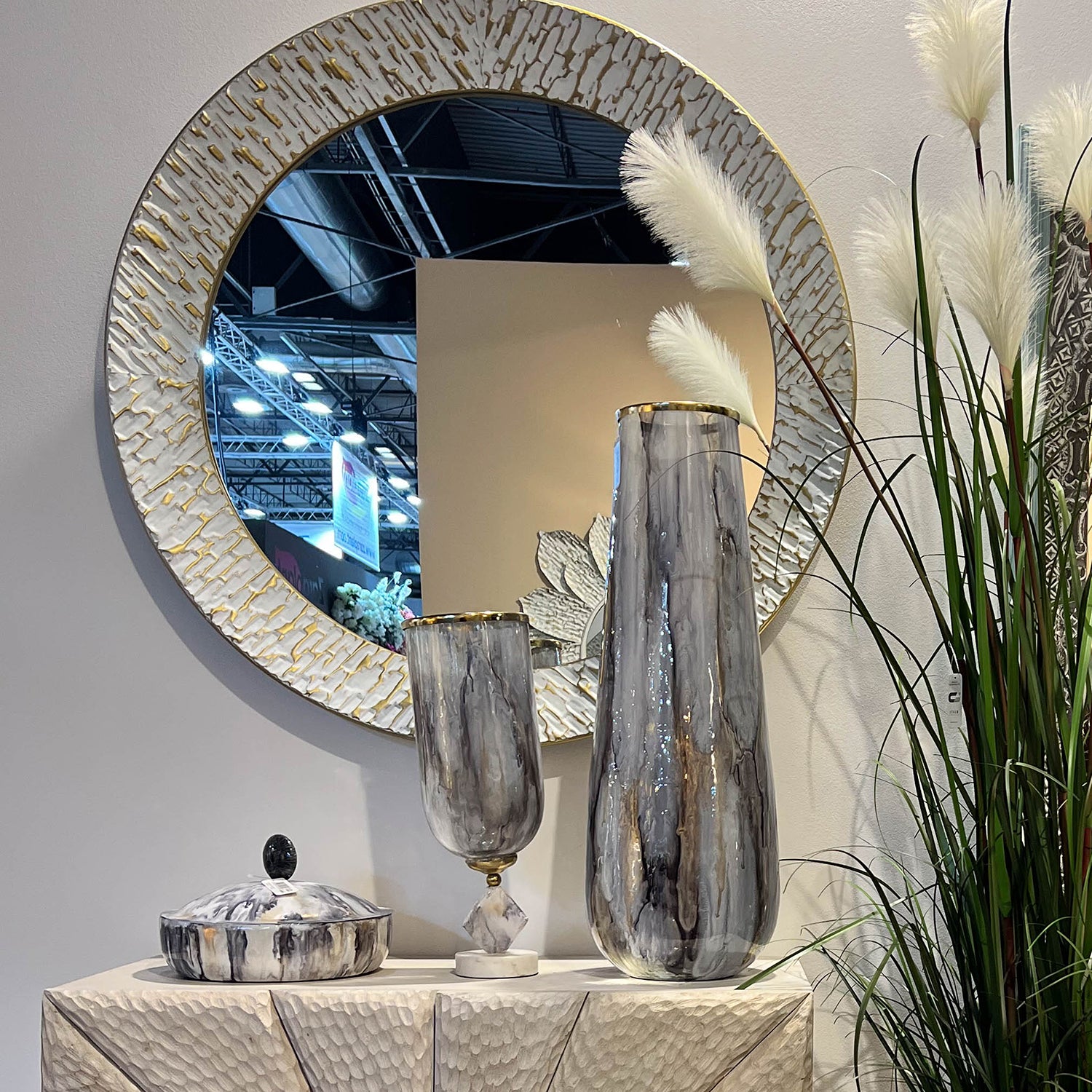 ESPELHO METAL BRANCO/DOURADO 100CM