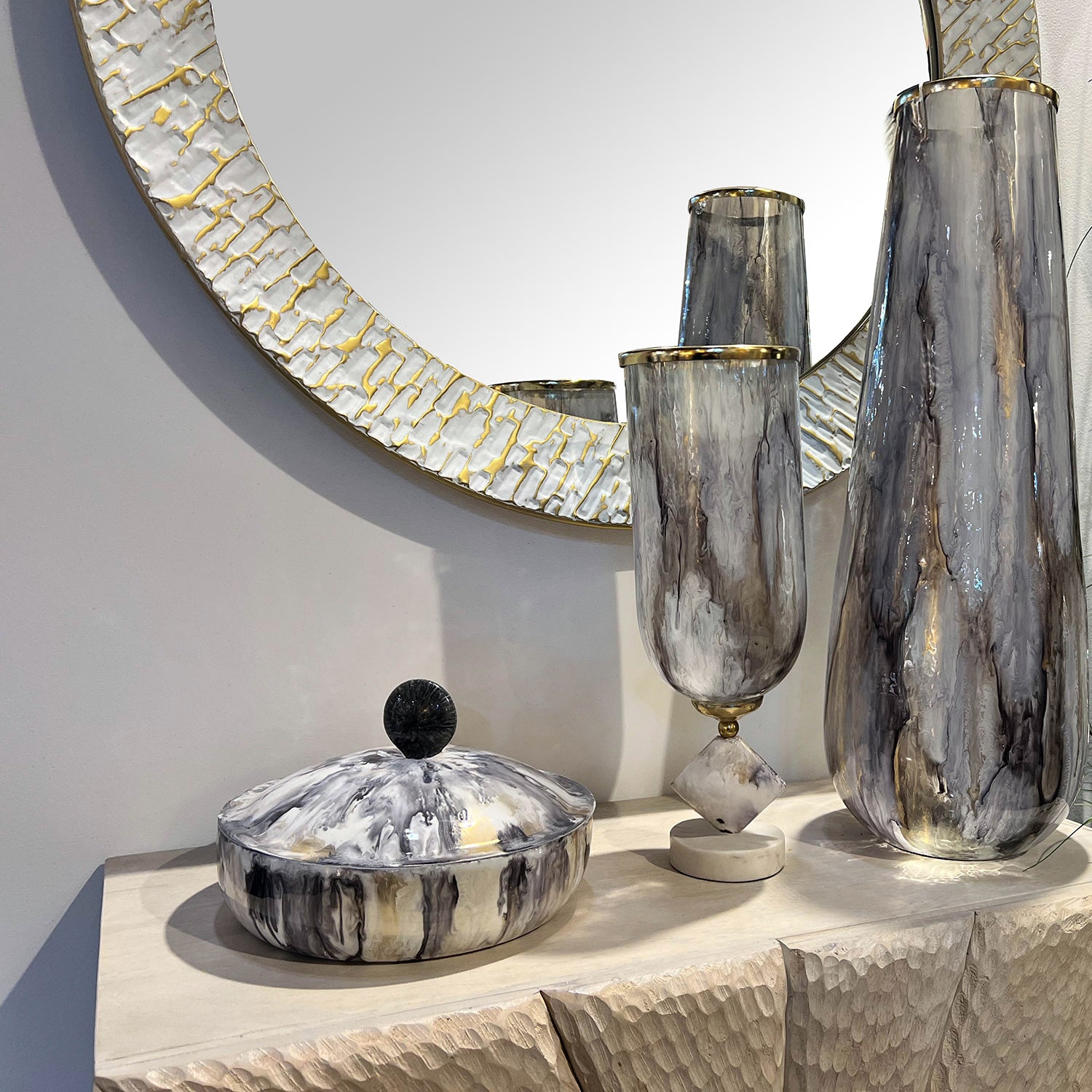 ESPELHO METAL BRANCO/DOURADO 100CM