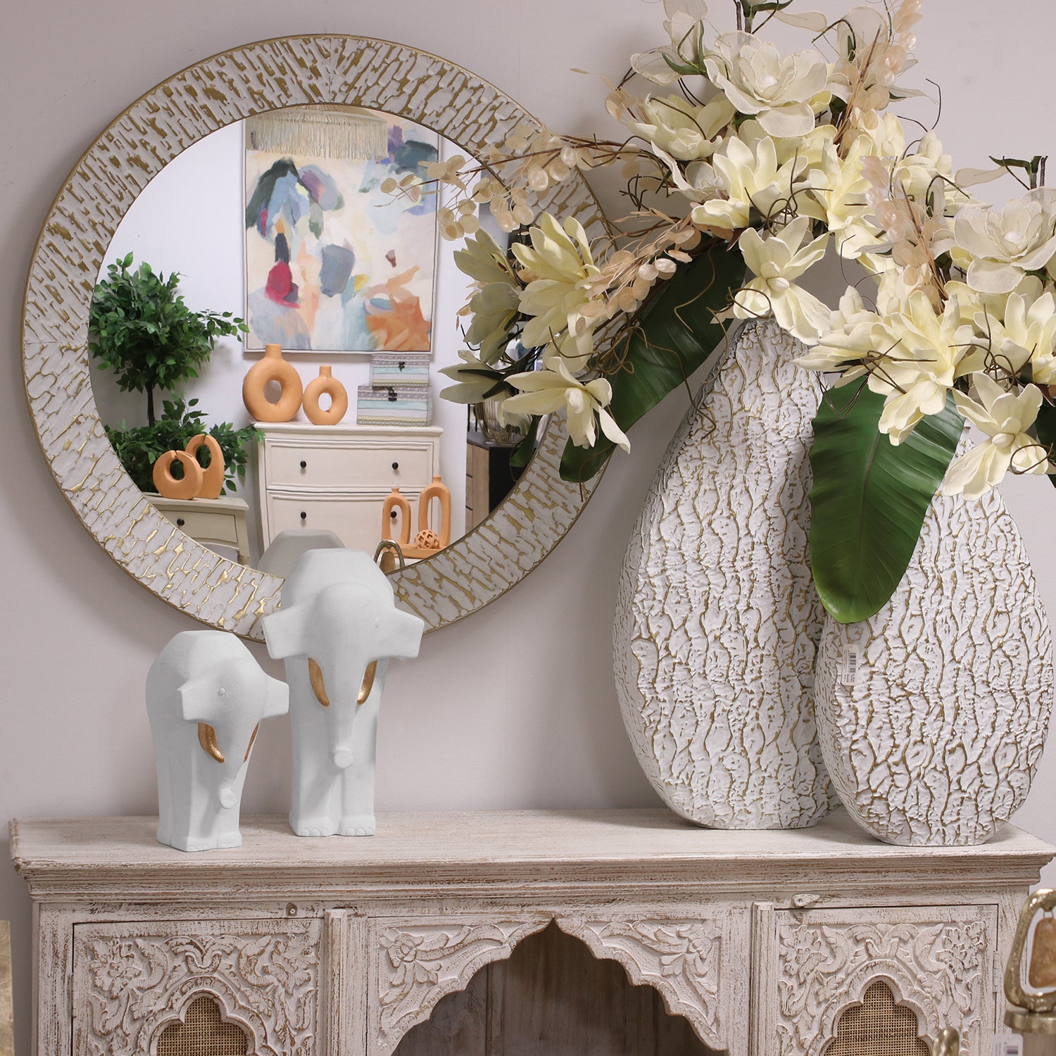 ESPELHO METAL BRANCO/DOURADO 100CM