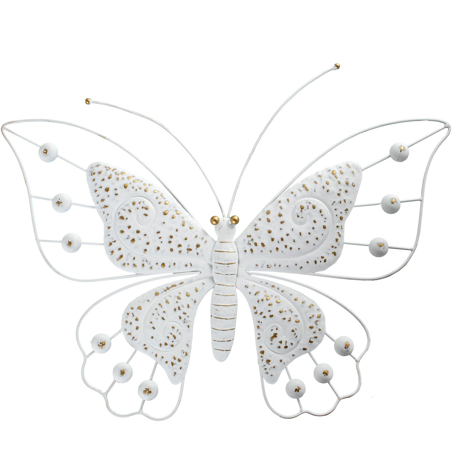 BORBOLETA METAL BRANCO/DOURADO 59X43Cm