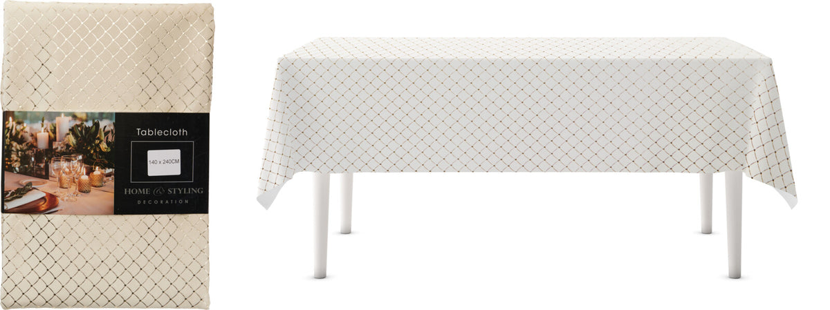 TOALHA MESA BEGE/DOURADA 140X240Cm