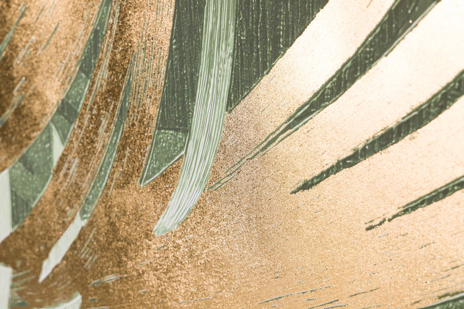 QUADRO FOLHAS VERDE/DOURADO 83X123CM