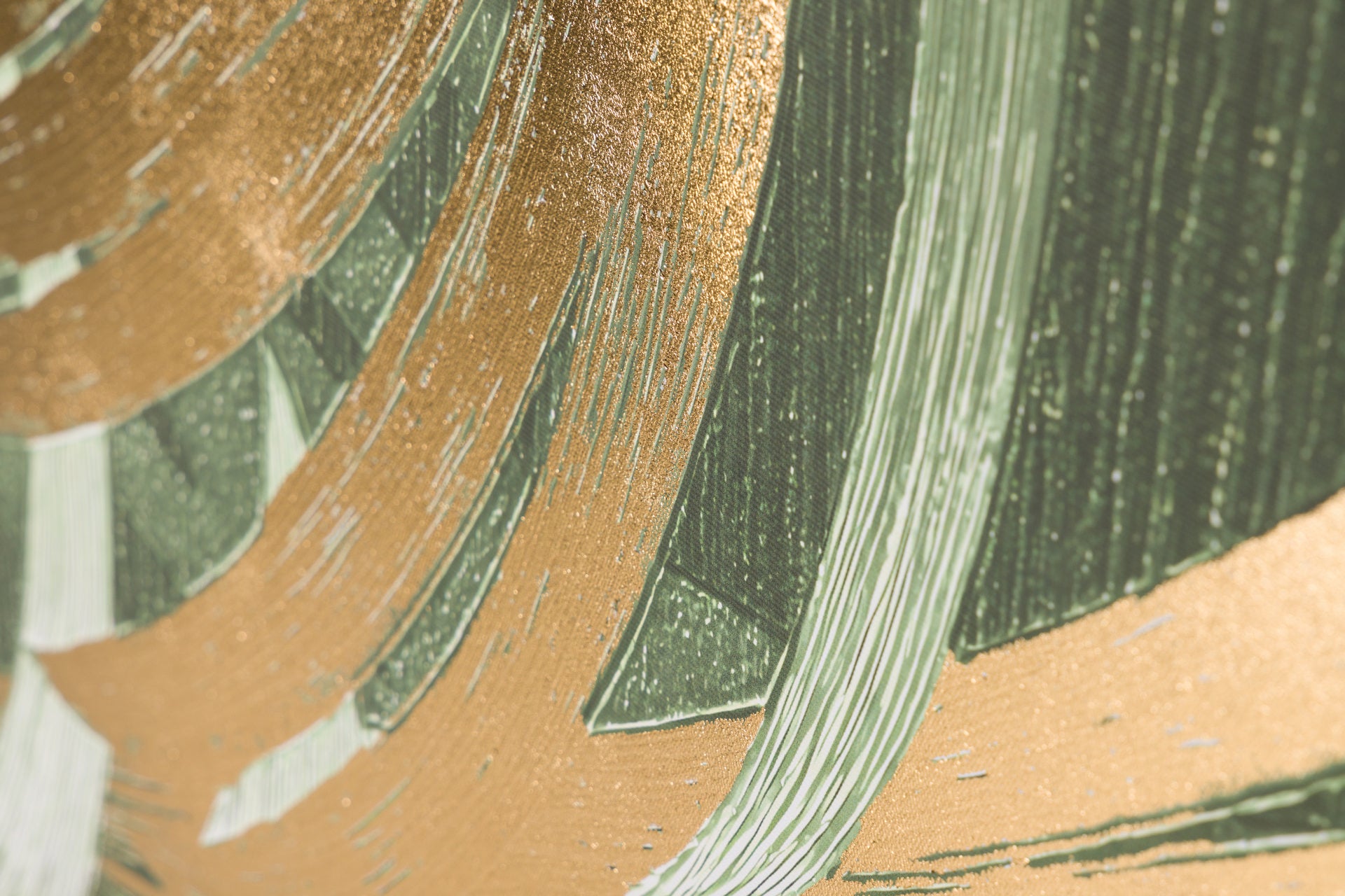 QUADRO FOLHAS VERDE/DOURADO 83X123CM
