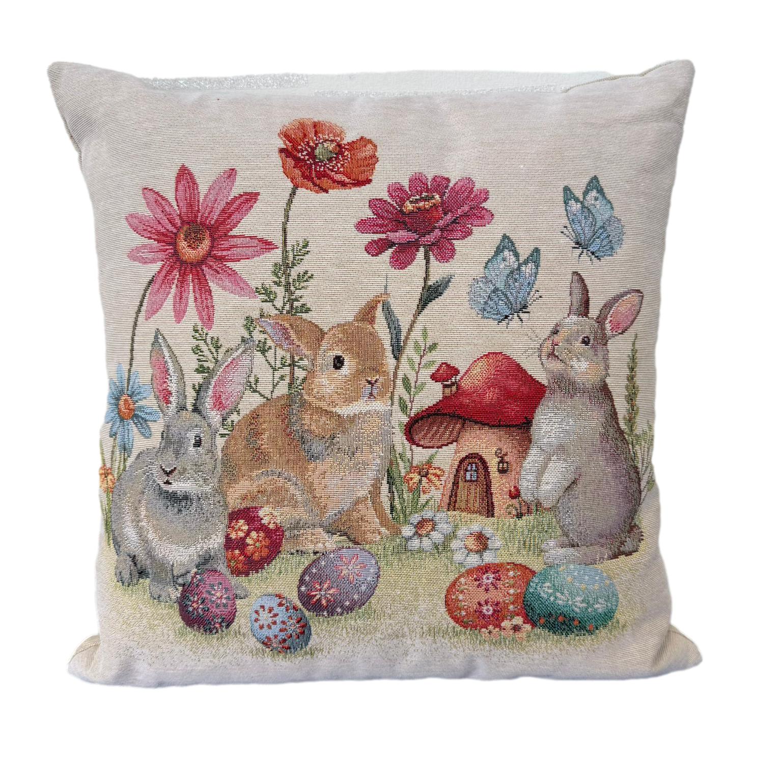 ALMOFADA COELHOS/FLORES 45X45CM