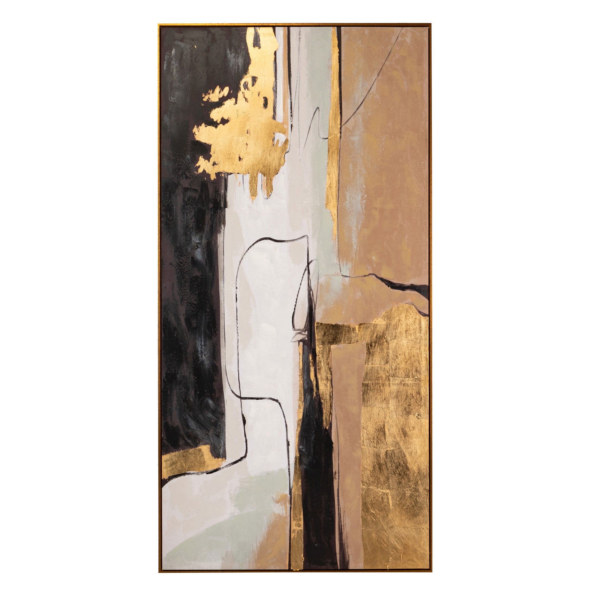 QUADRO ABSTRATO BEGE/DOURADO 90X180CM