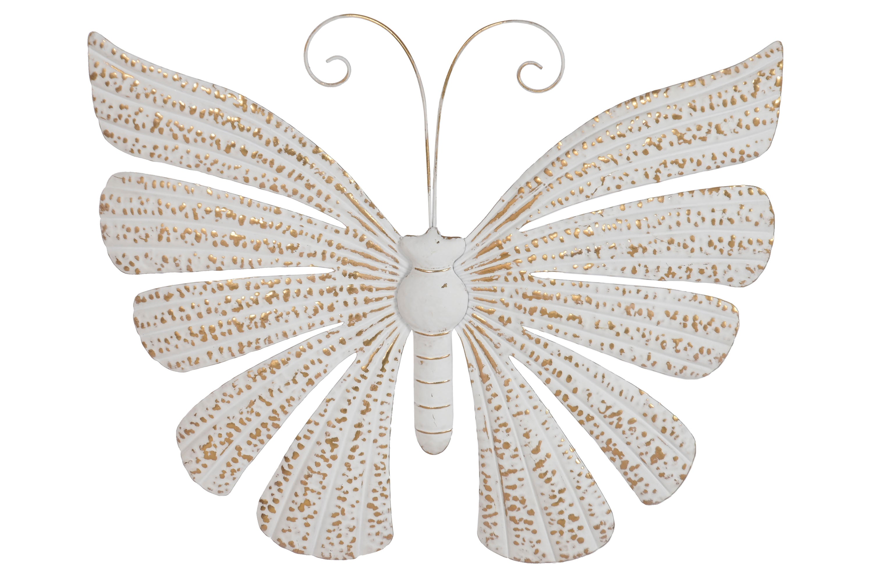 BORBOLETA METAL BRANCA/DOURADA 66X53Cm