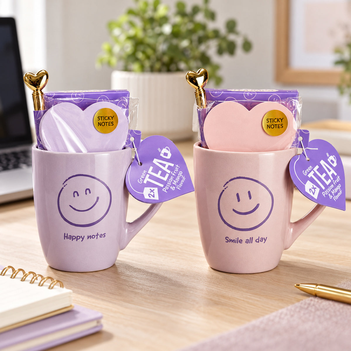 CANECA + CHÁ + BLOCO DE NOTAS