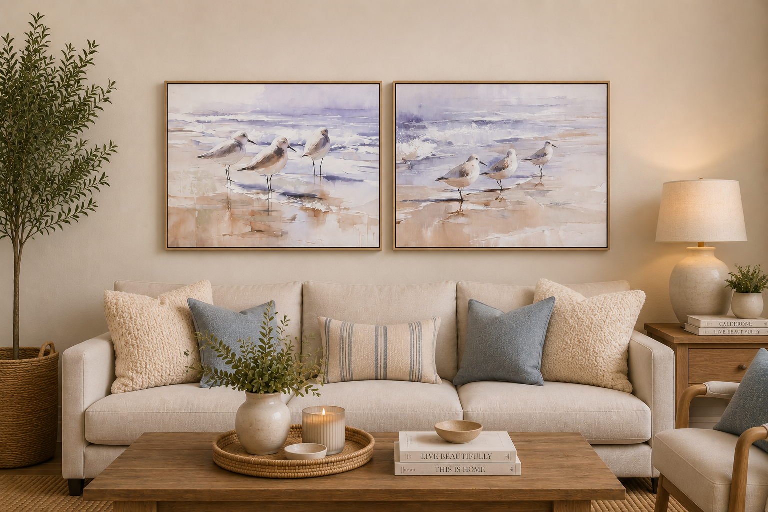 QUADRO PÁSSAROS/PRAIA 80X60Cm