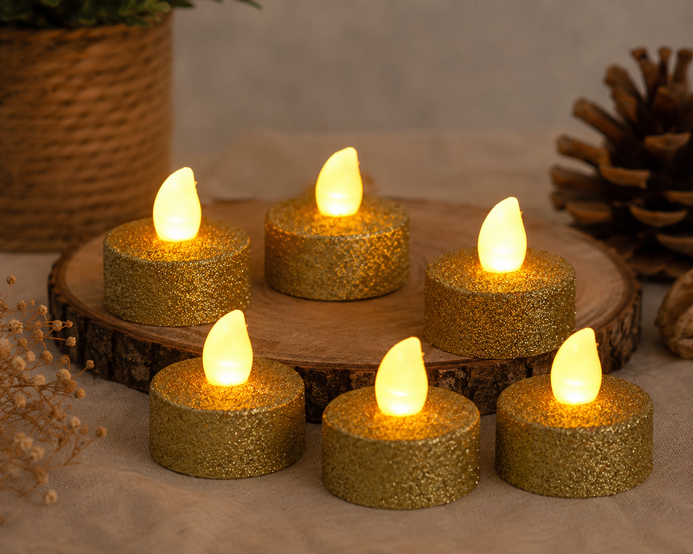 CONJ. 6 VELAS LED DOURADAS 3,5Cm