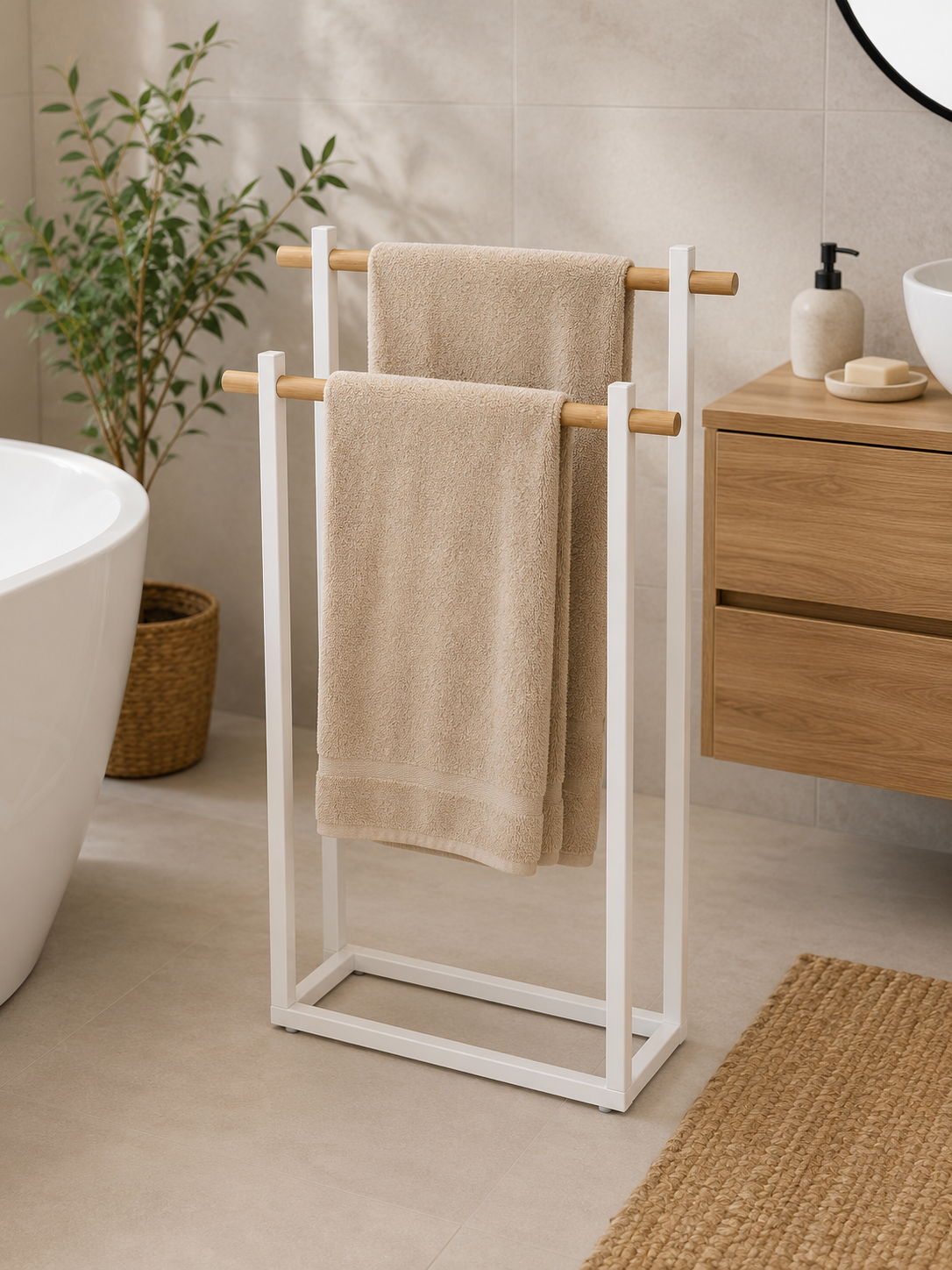 TOALHEIRO BAMBU/BRANCO 53X20X82Cm