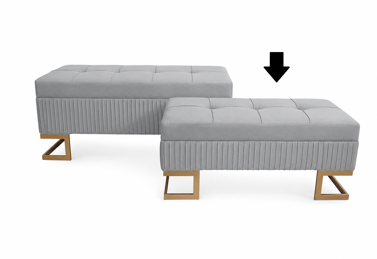BANQUETA CINZA/DOURADA C/ ARRUMAÇÃO 80X35X37Cm
