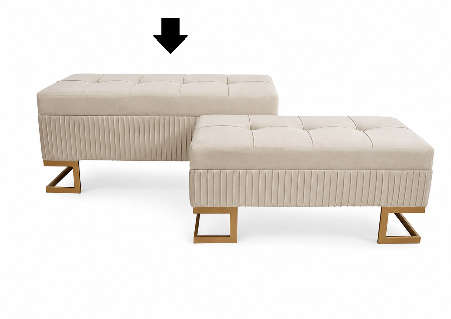 BANQUETA BEGE/DOURADA C/ ARRUMAÇÃO 100X40X45Cm