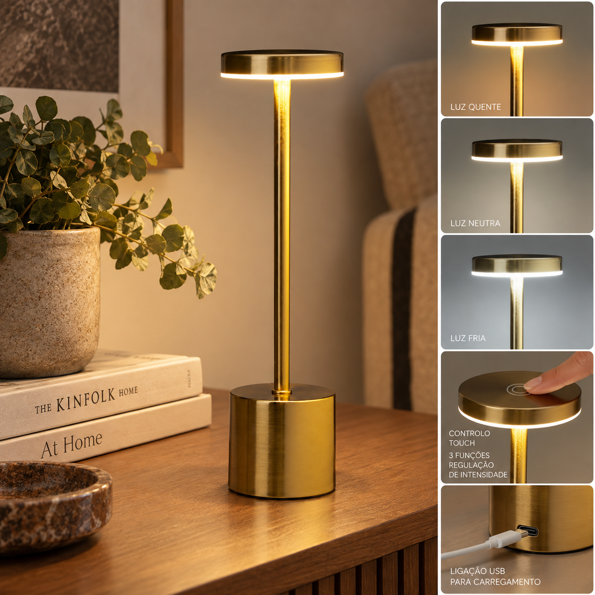 CANDEEIRO TOUCH DOURADO 8x34CM