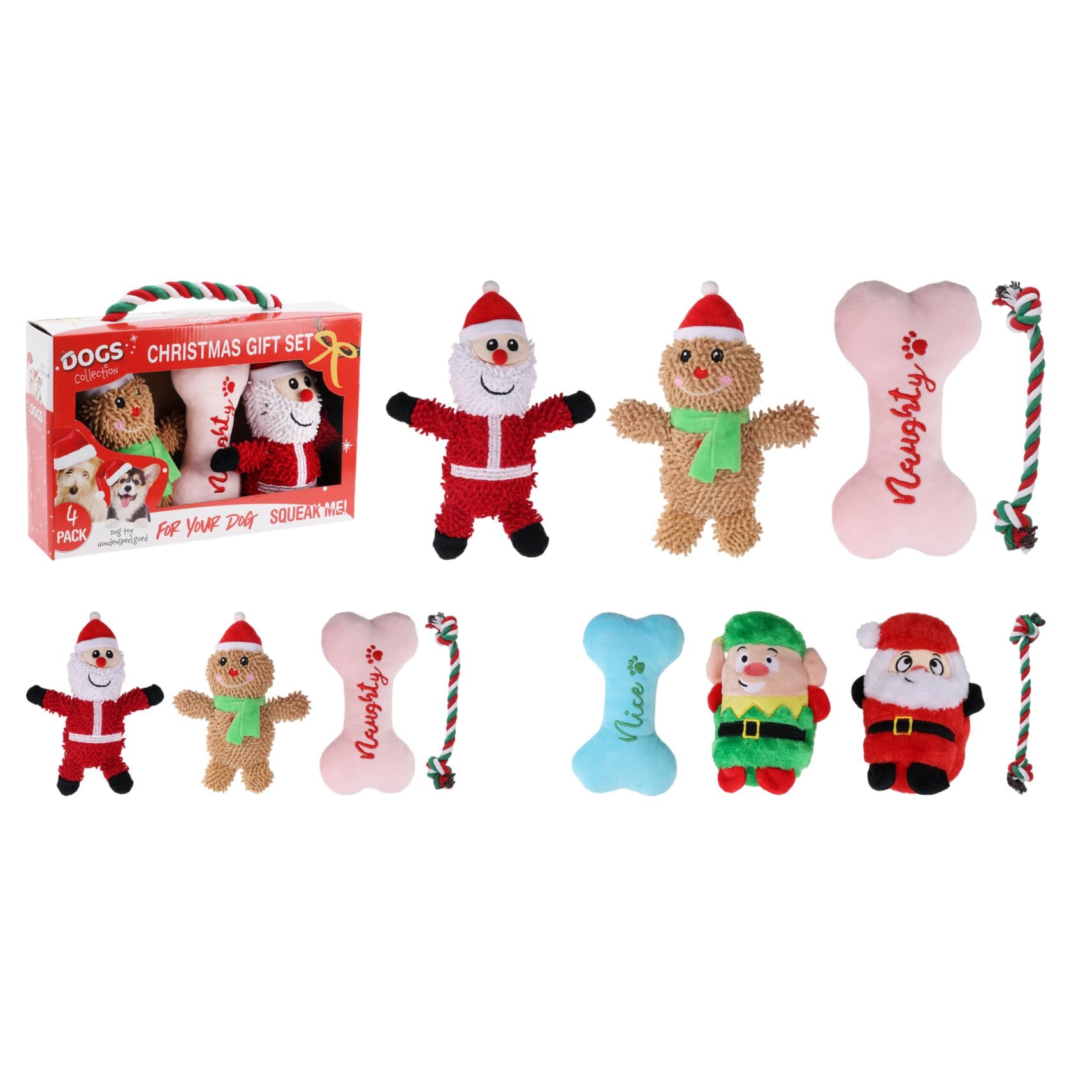 PACK 4 BRINQUEDOS P/ CÃO DE NATAL