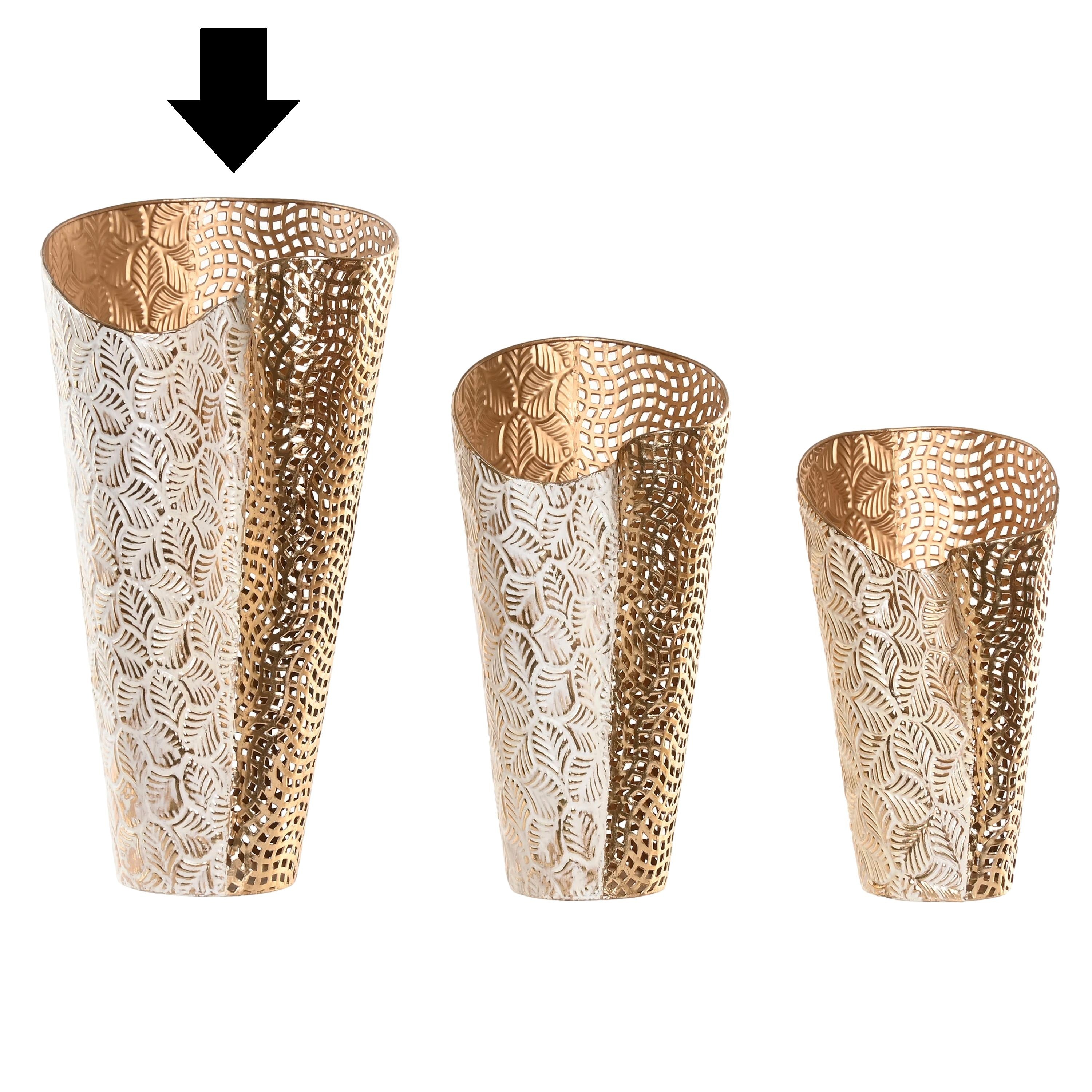 JARRA METAL BRANCA/DOURADA 27X57CM