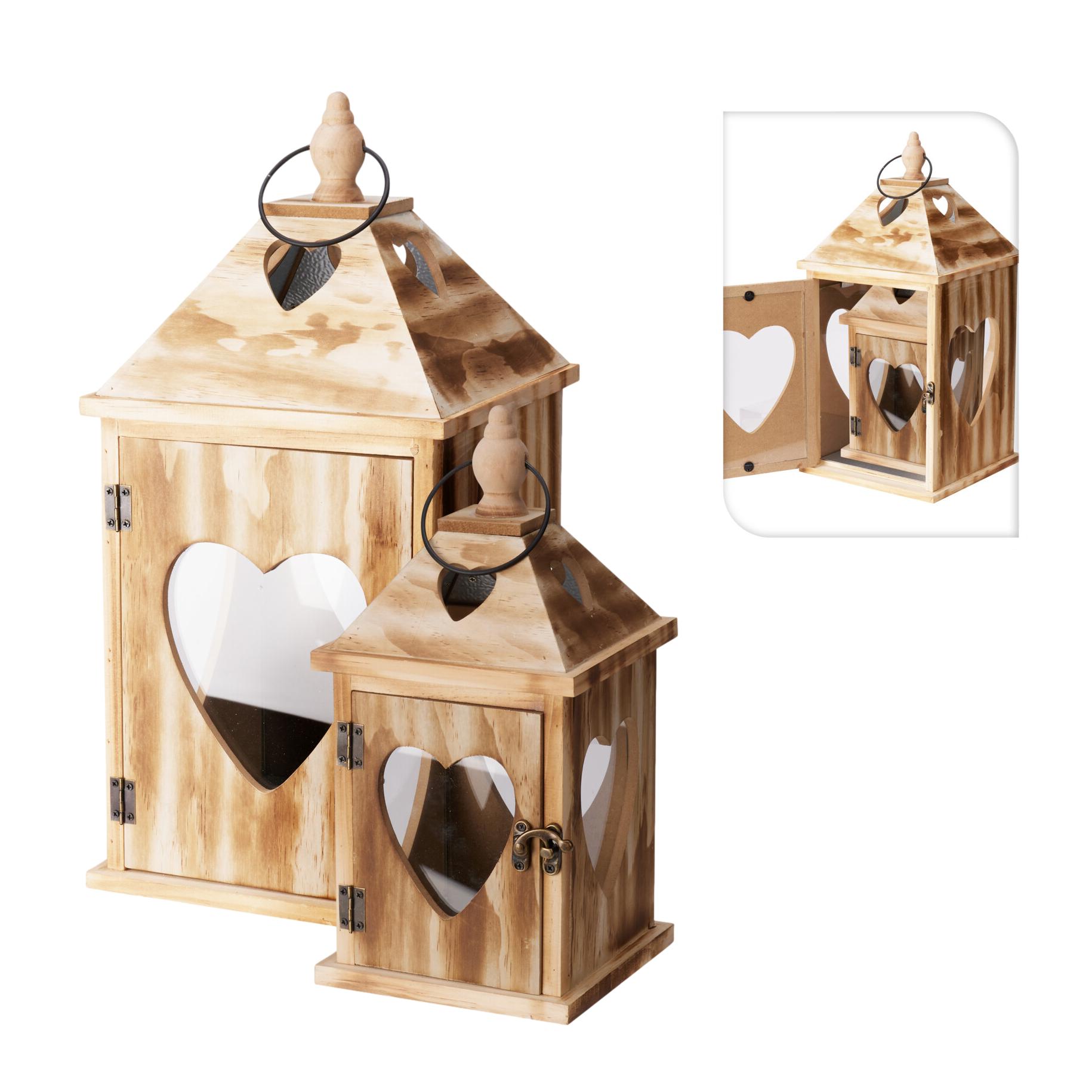 CONJ. 2 LANTERNAS MADEIRA/CORAÇÃO 19x42CM/14x30cm