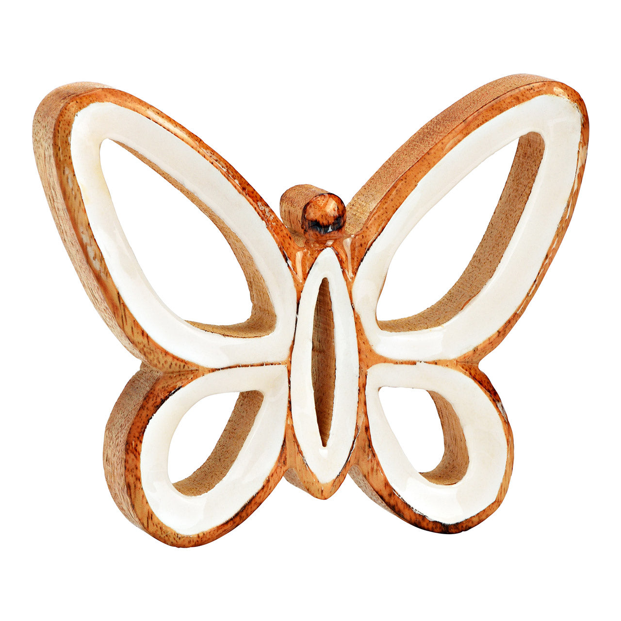 BORBOLETA MADEIRA/BRANCO 15X2X13CM