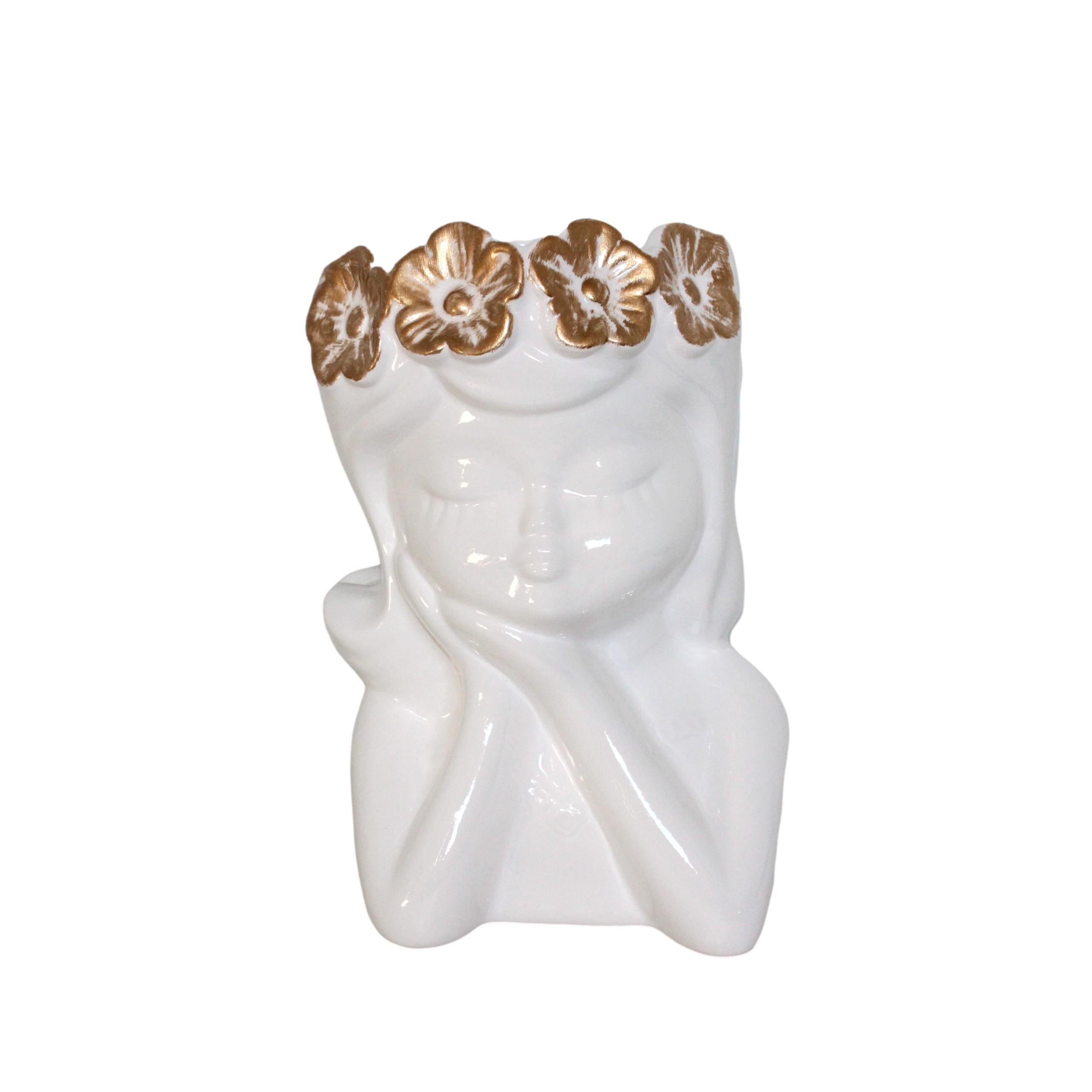 JARRA MENINA BRANCO/DOURADO 17X25CM