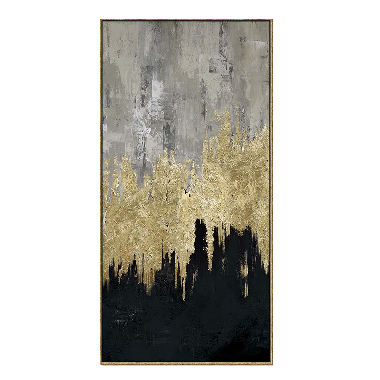 QUADRO ABSTRATO PRETO/DOURADO 90X180CM