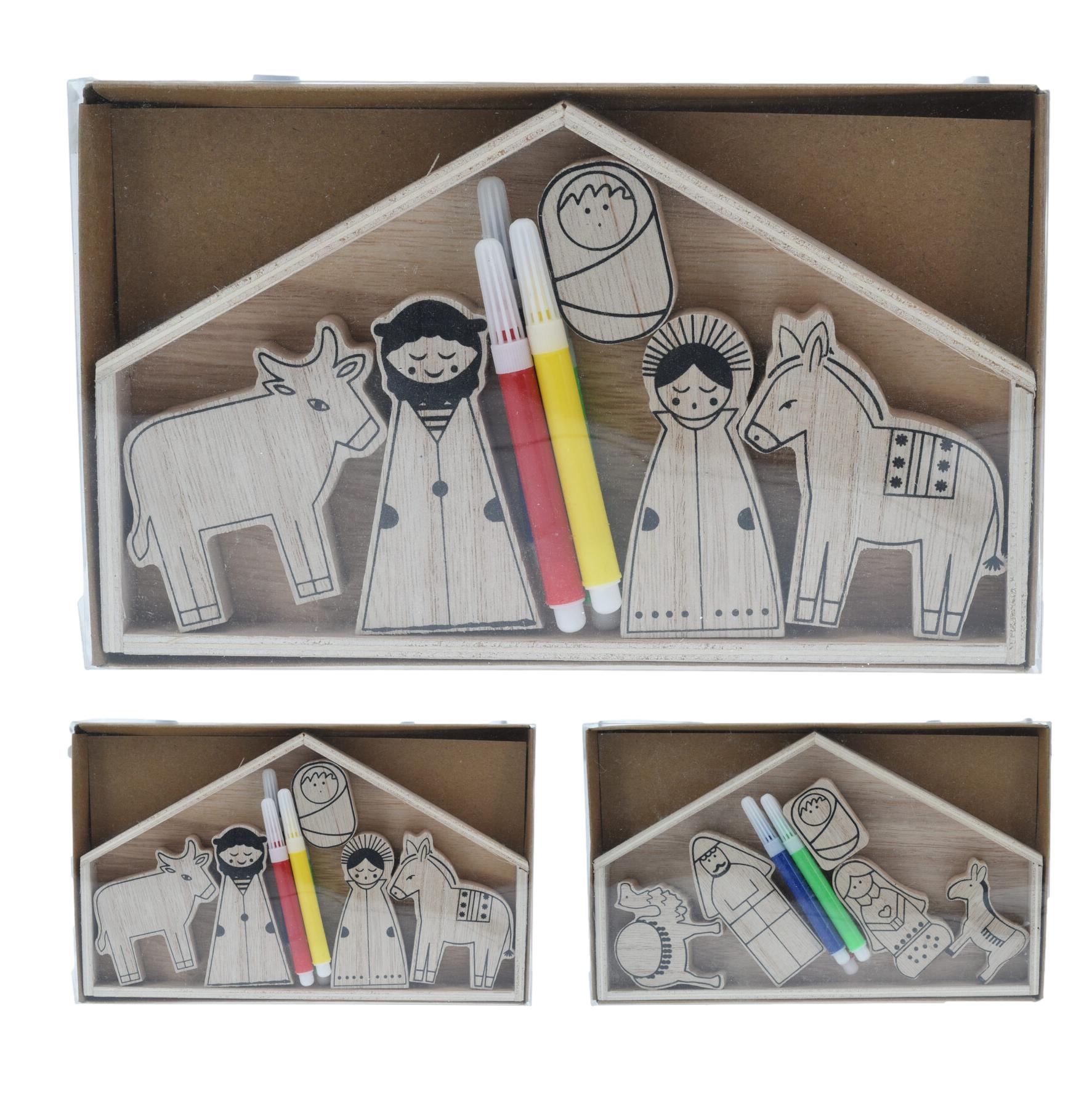 PRESÉPIO MADEIRA P/ COLORIR 21x12Cm