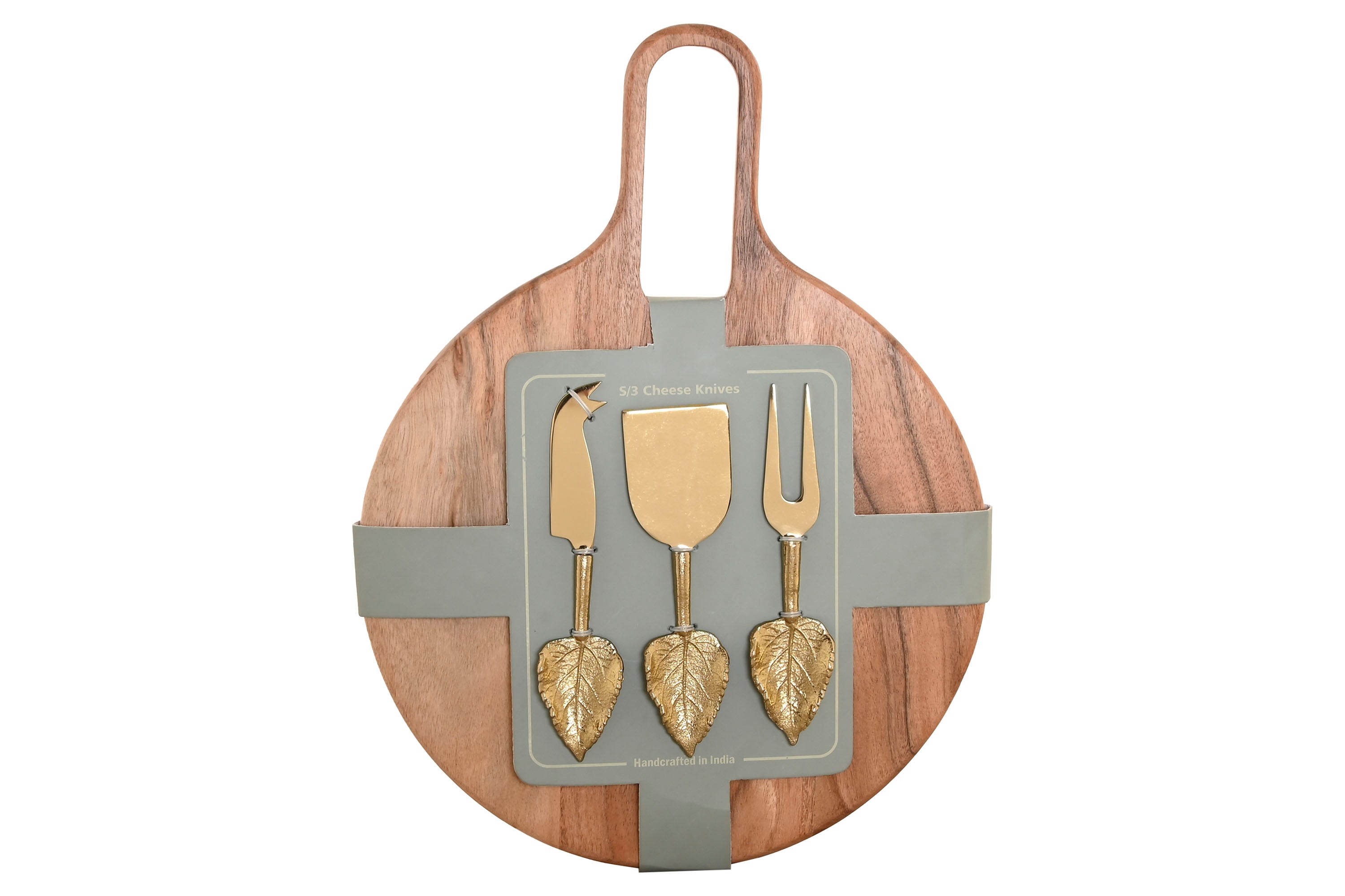 TÁBUA DE CORTE ACÁCIA C/ FACAS INOX 30X40Cm