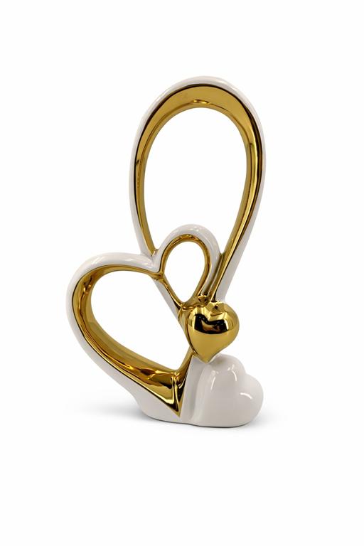 CORAÇÕES BRANCO/DOURADO 18X7X29,5Cm