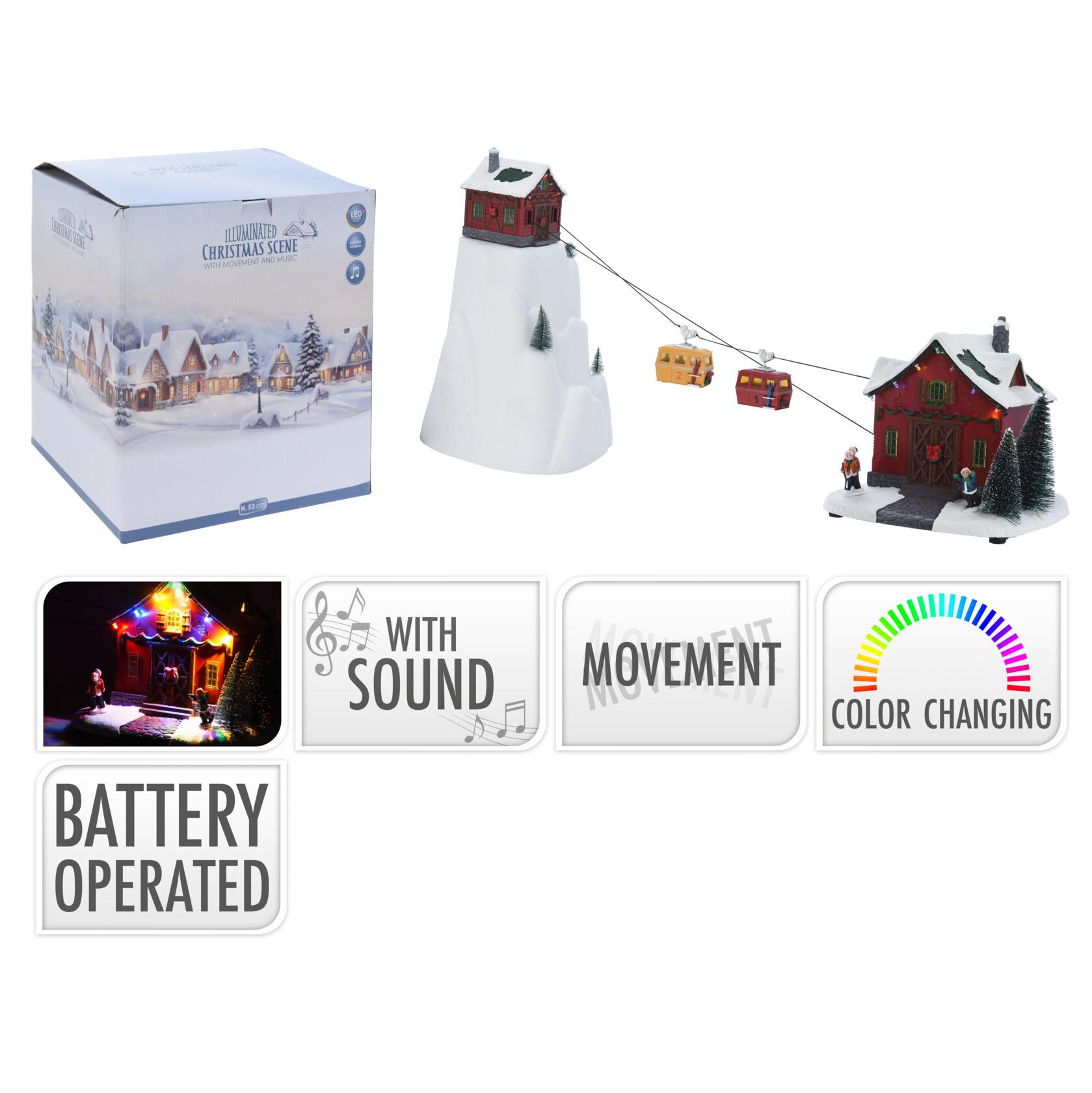 CASA NA NEVE/TELEFÉRICO C/ LED 53Cm