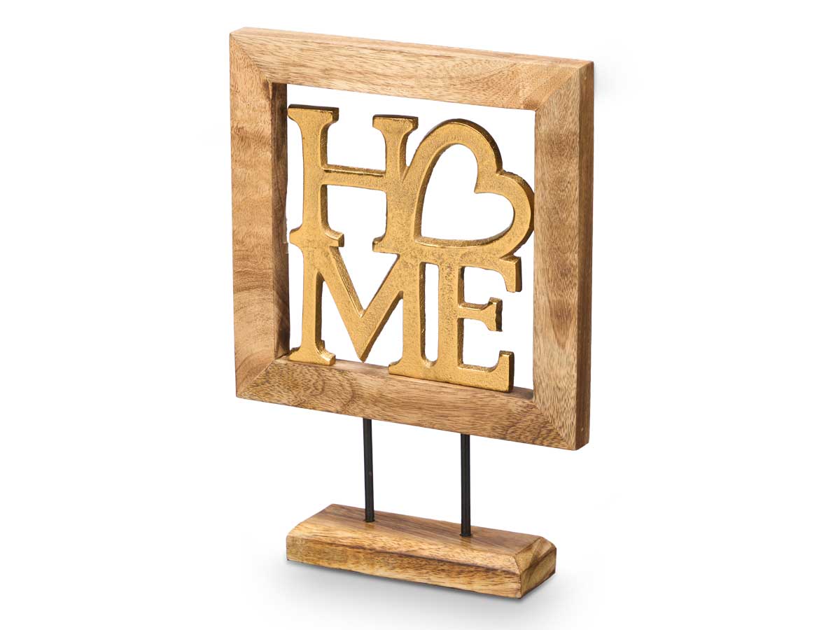 ESTATUETA HOME MADEIRA/DOURADO 21X29CM