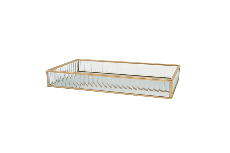 BANDEJA VIDRO/DOURADO 30X15X4CM