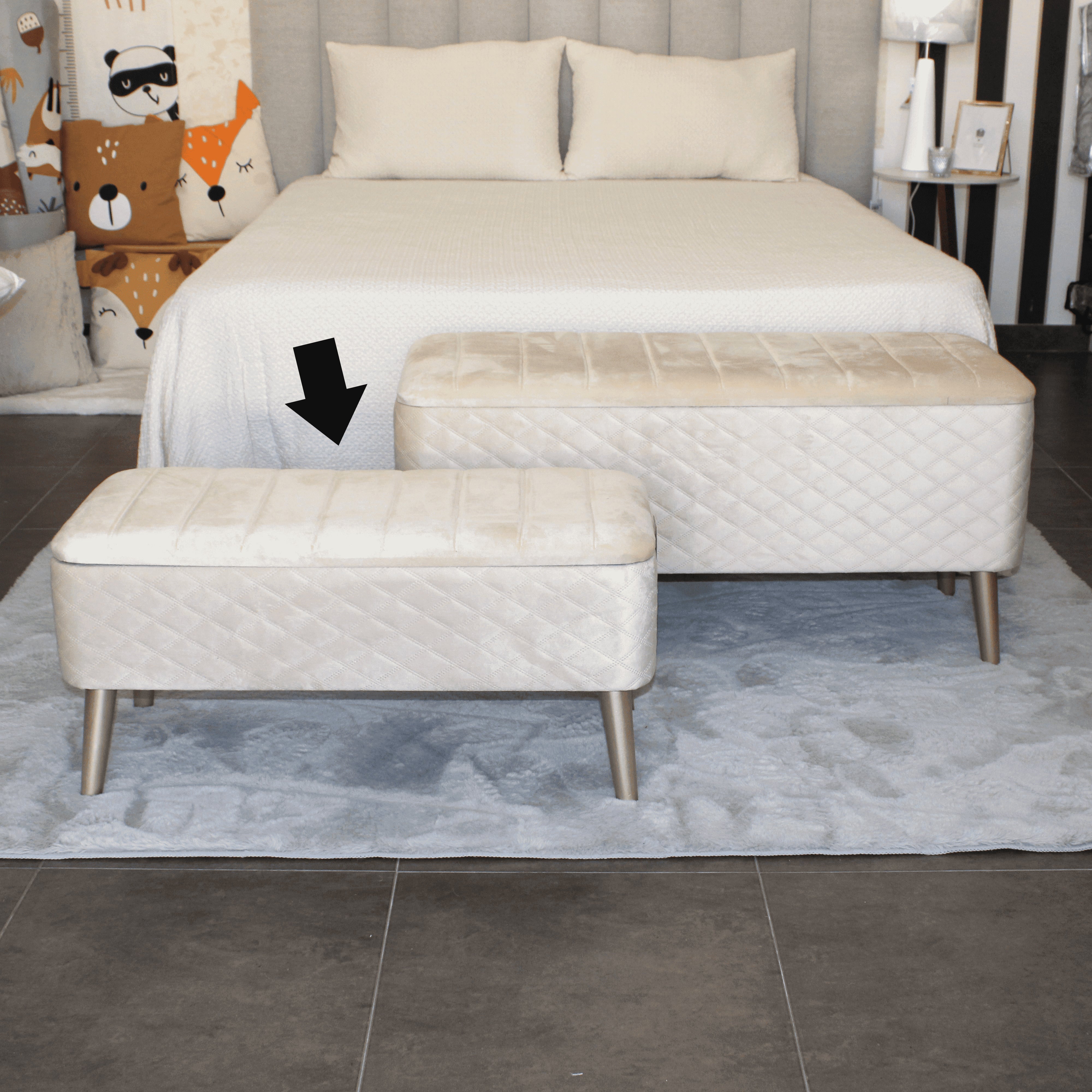 TABURETE BEIGE CON ALMACENAJE 80X35X38CM