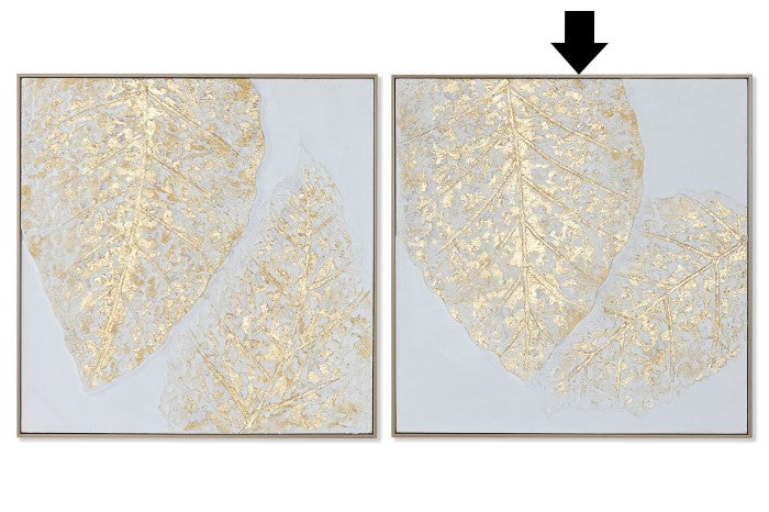 QUADRO FOLHA BRANCA/DOURADA 82X82CM