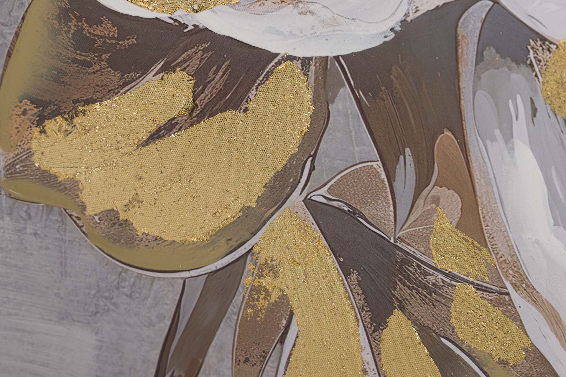 QUADRO FLOR BRANCO/DOURADO 60X60Cm